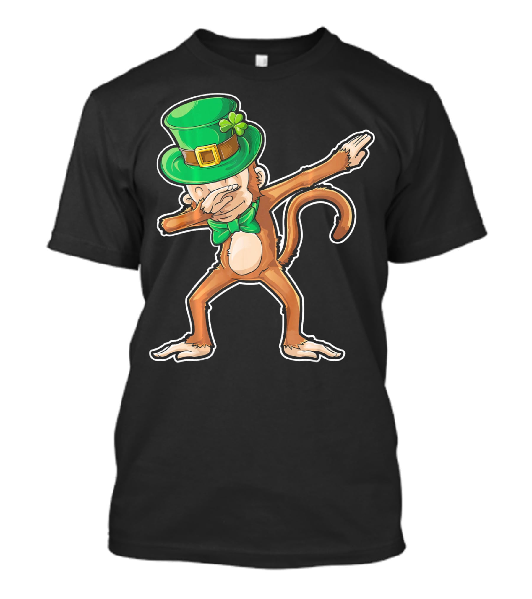 Dabbing Monkey St. Patrick's Day Leprechaun Hat Green Bow Tie T-Shirt