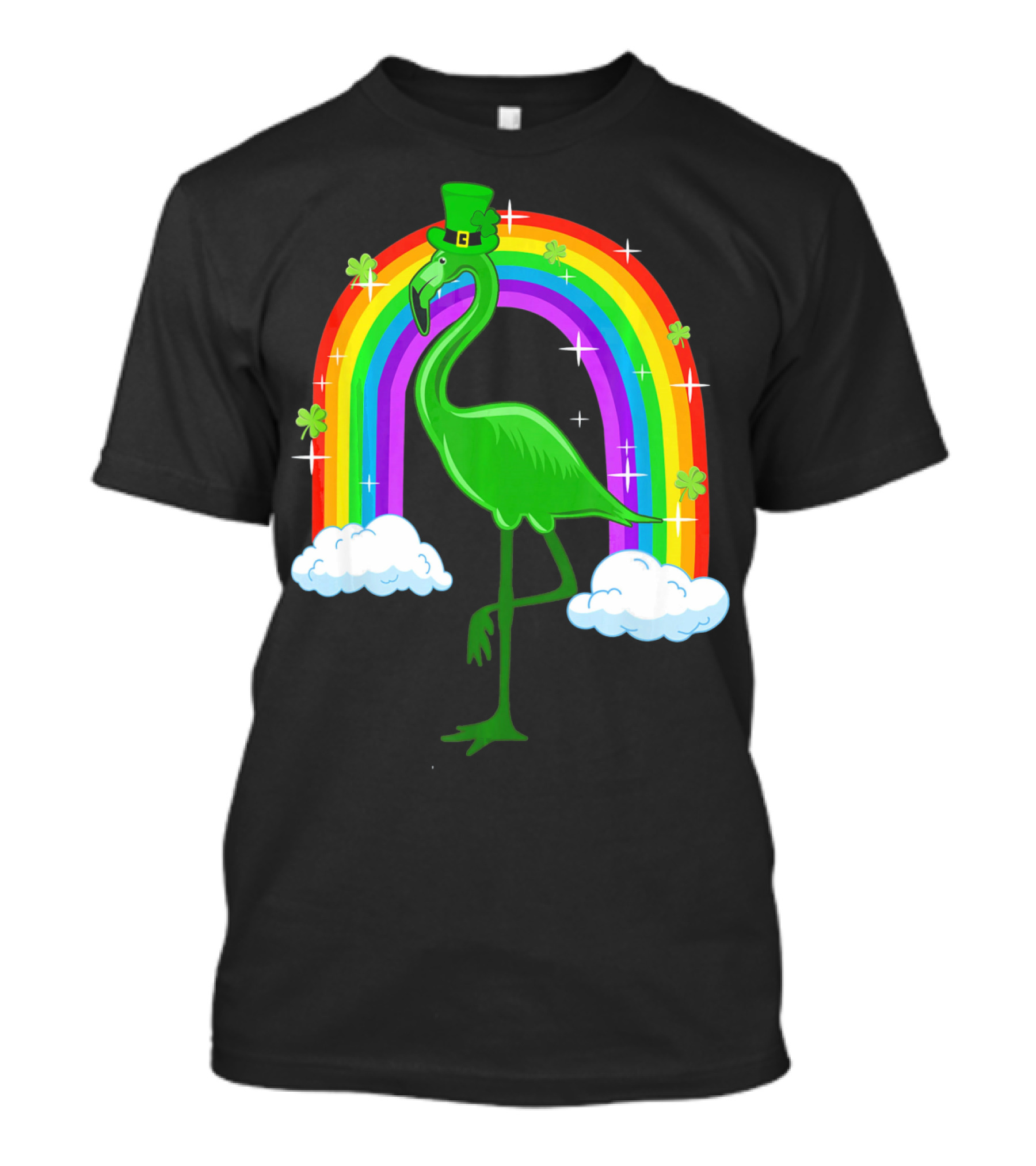 Leprechaun Flamingo With Rainbow And Clovers T-Shirt