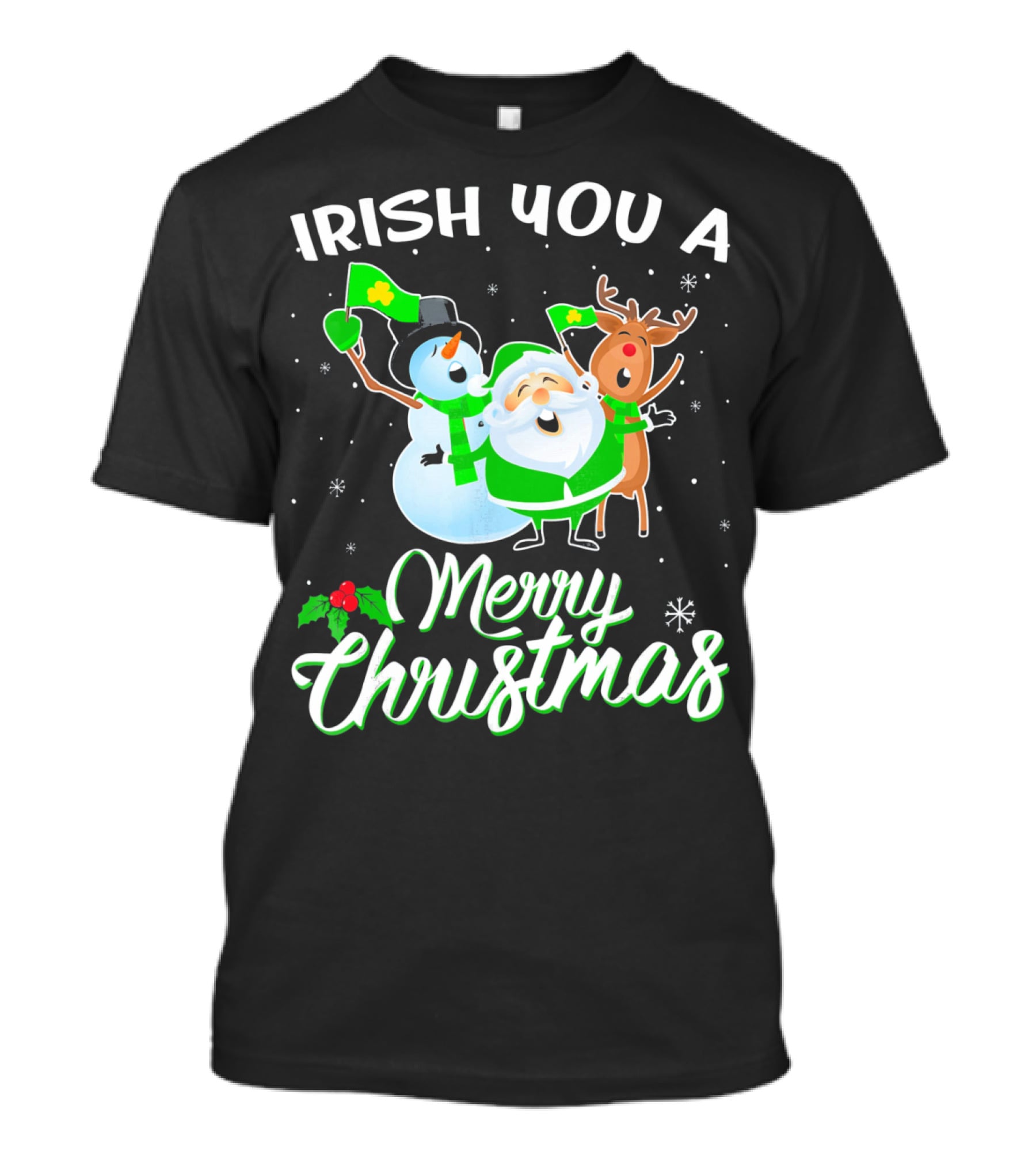 Irish You A Merry Christmas Snowman Santa Reindeer T-Shirt