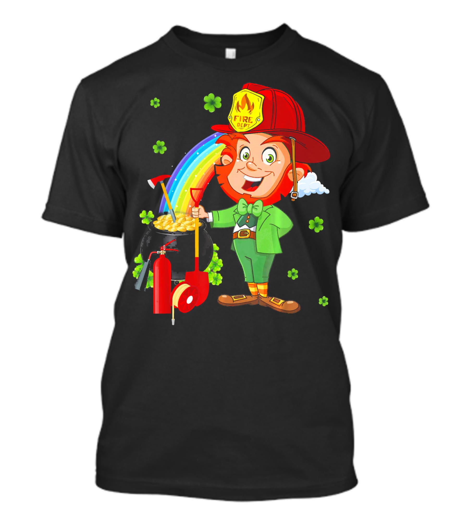 Fire Dept Leprechaun With Pot Of Gold And Rainbow T-Shirt