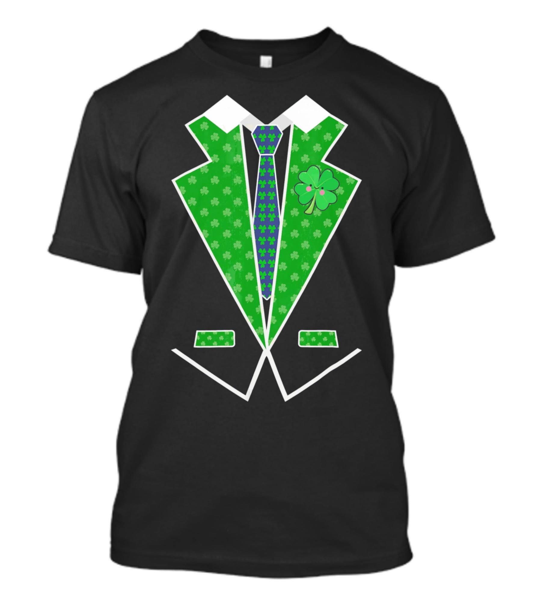 St. Patrick Day Shamrock Vest Tuxedo With Green Tie T-Shirt