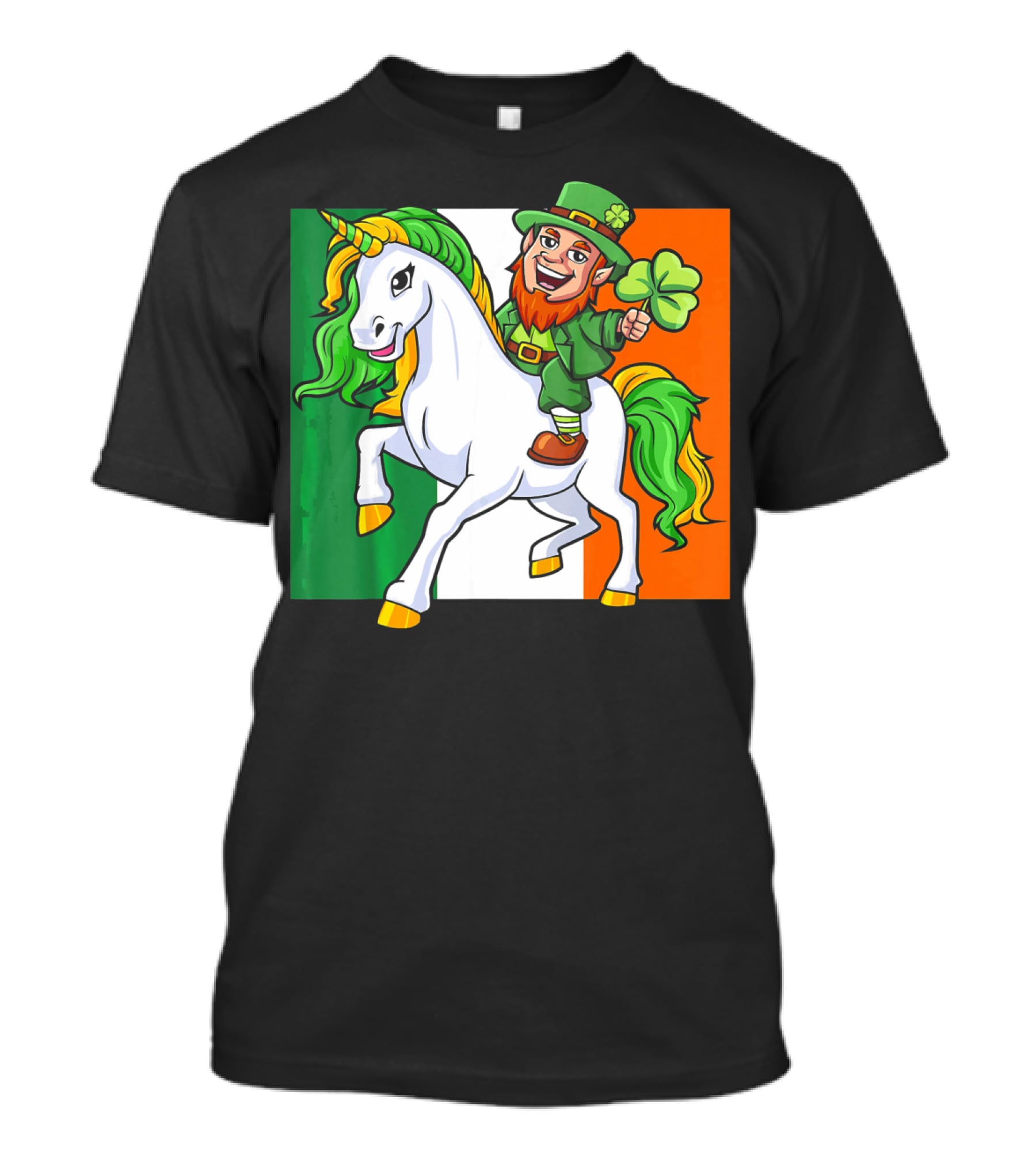 Leprechaun Riding Unicorn Irish Flag St Patricks Day T-Shirt