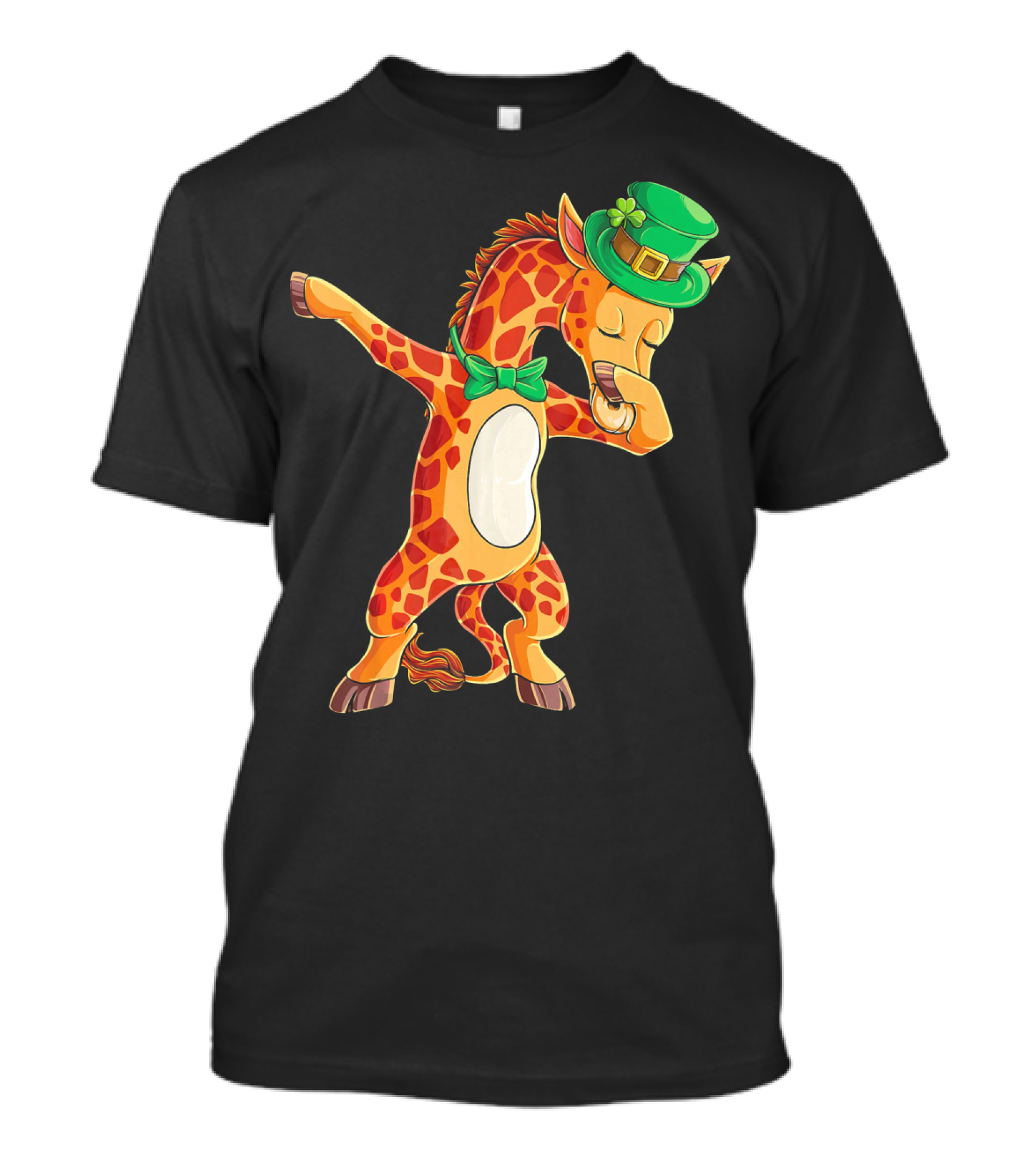 Giraffe Dabbing Leprechaun Hat Bow Tie T-Shirt