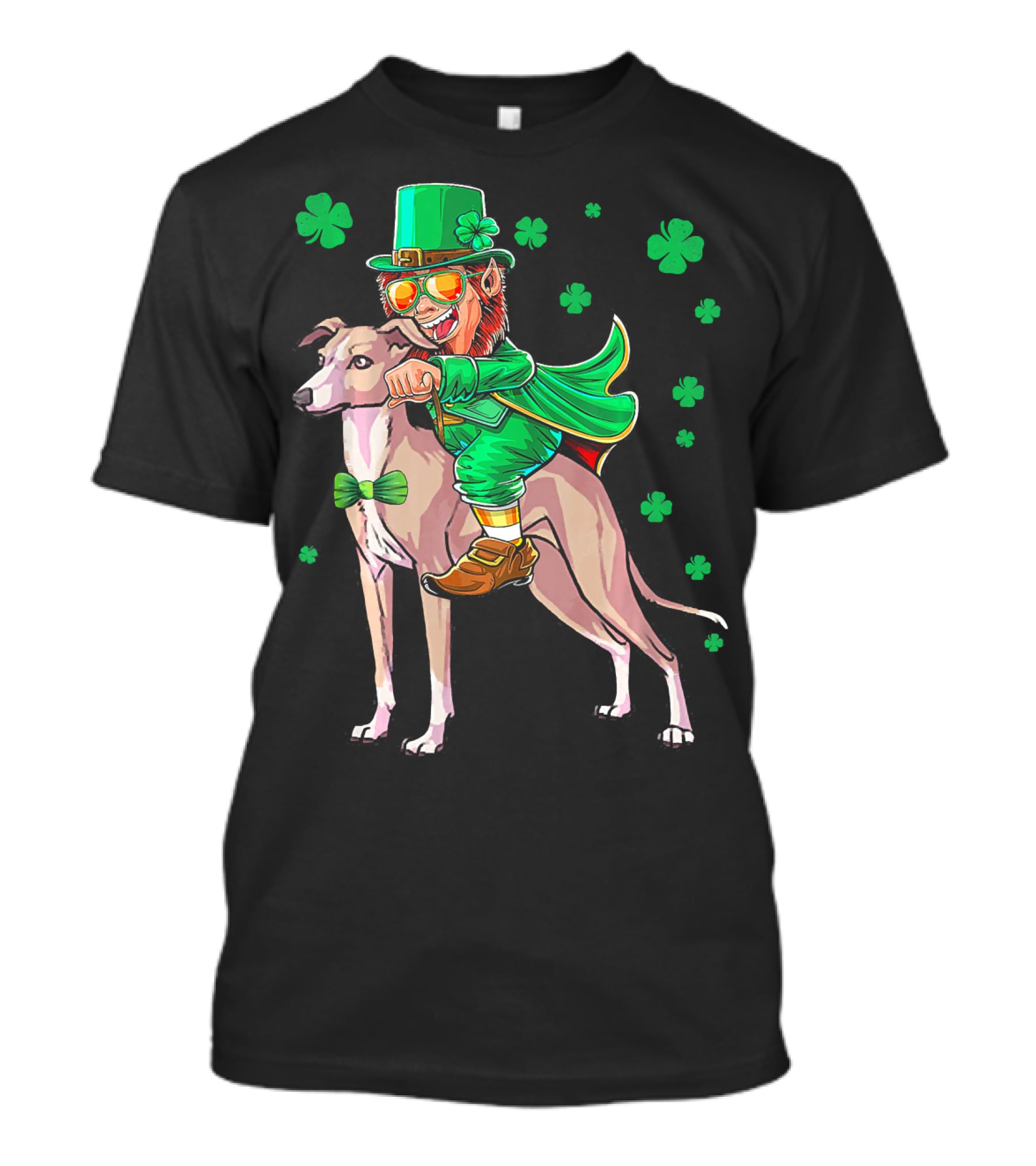 Leprechaun Riding Italian Greyhound With Shamrocks T-Shirt