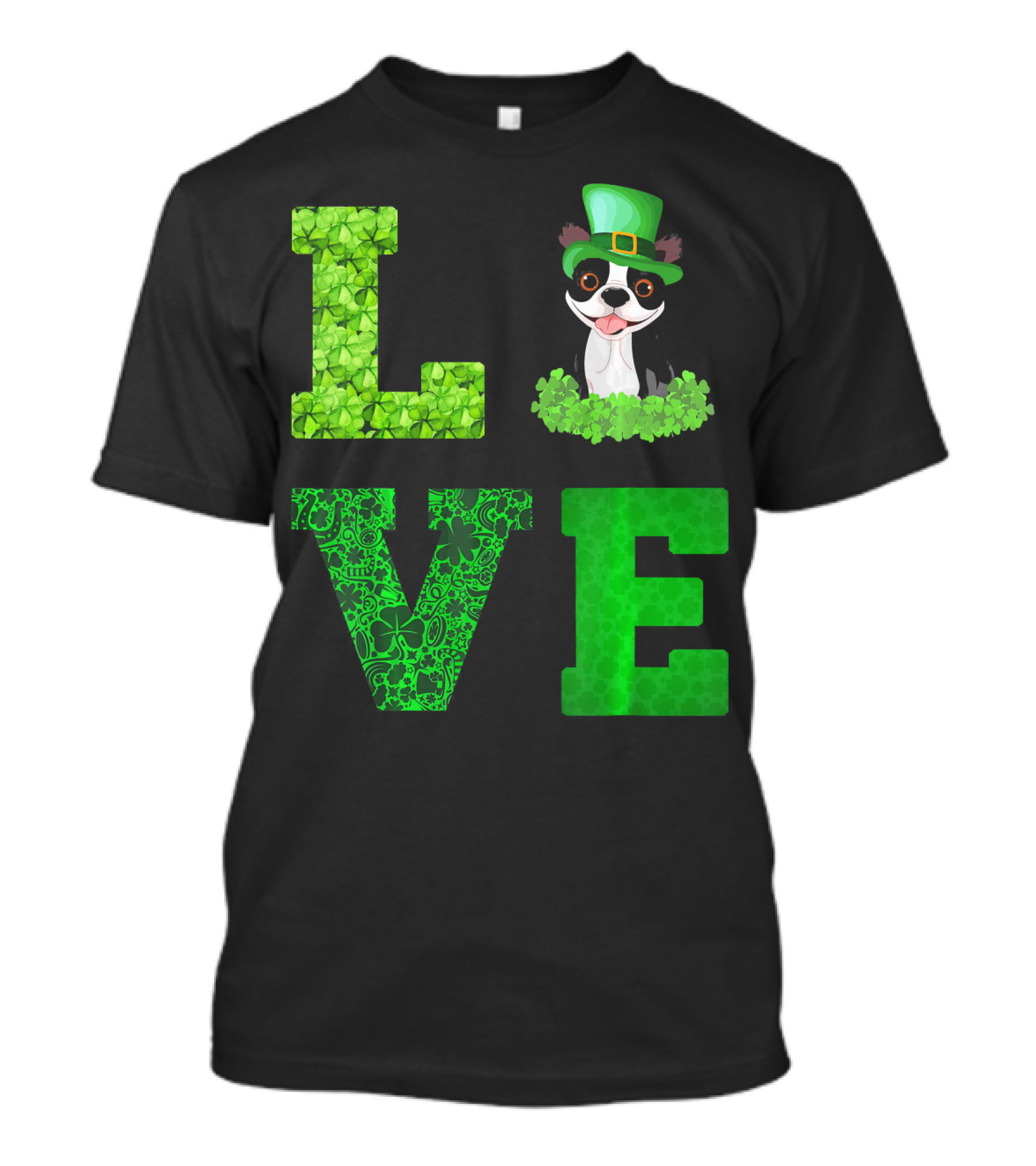 Love Boston Terrier St Patricks Day Clover Hat T-Shirt