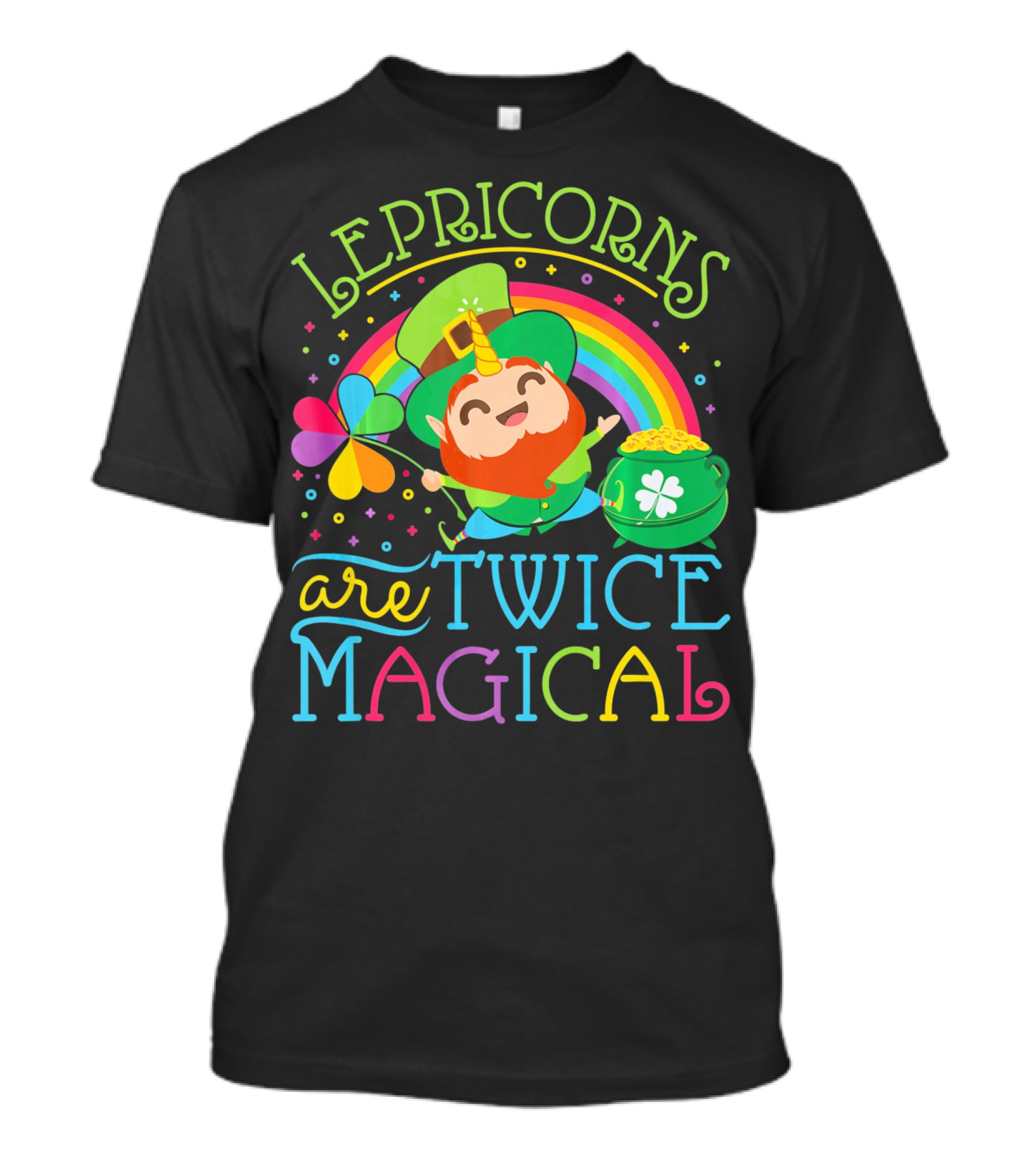 Lepricorns Are Twice Magical St. Patrick's Day Rainbow Clover T-Shirt