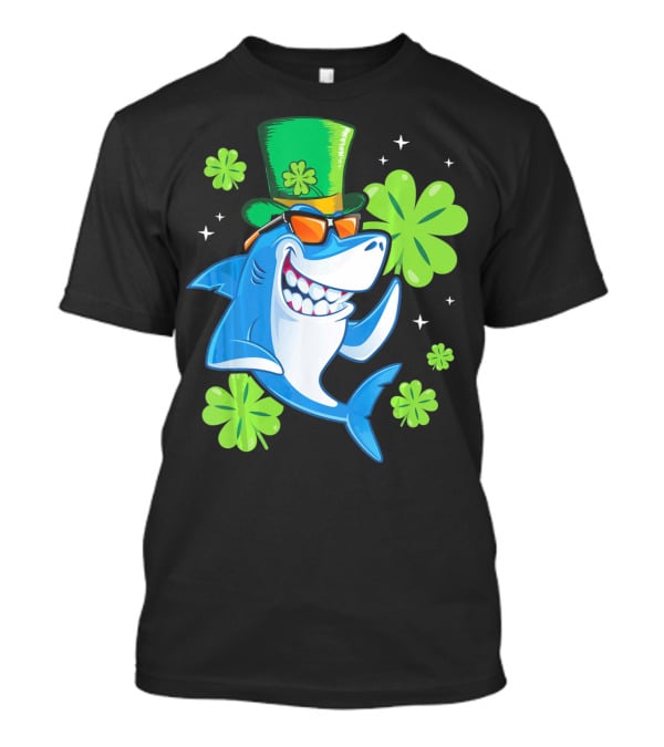 St Patricks Day Shamrock Paddy Shark Top Hat Dancing With Four-Leaf Clovers T-Shirt