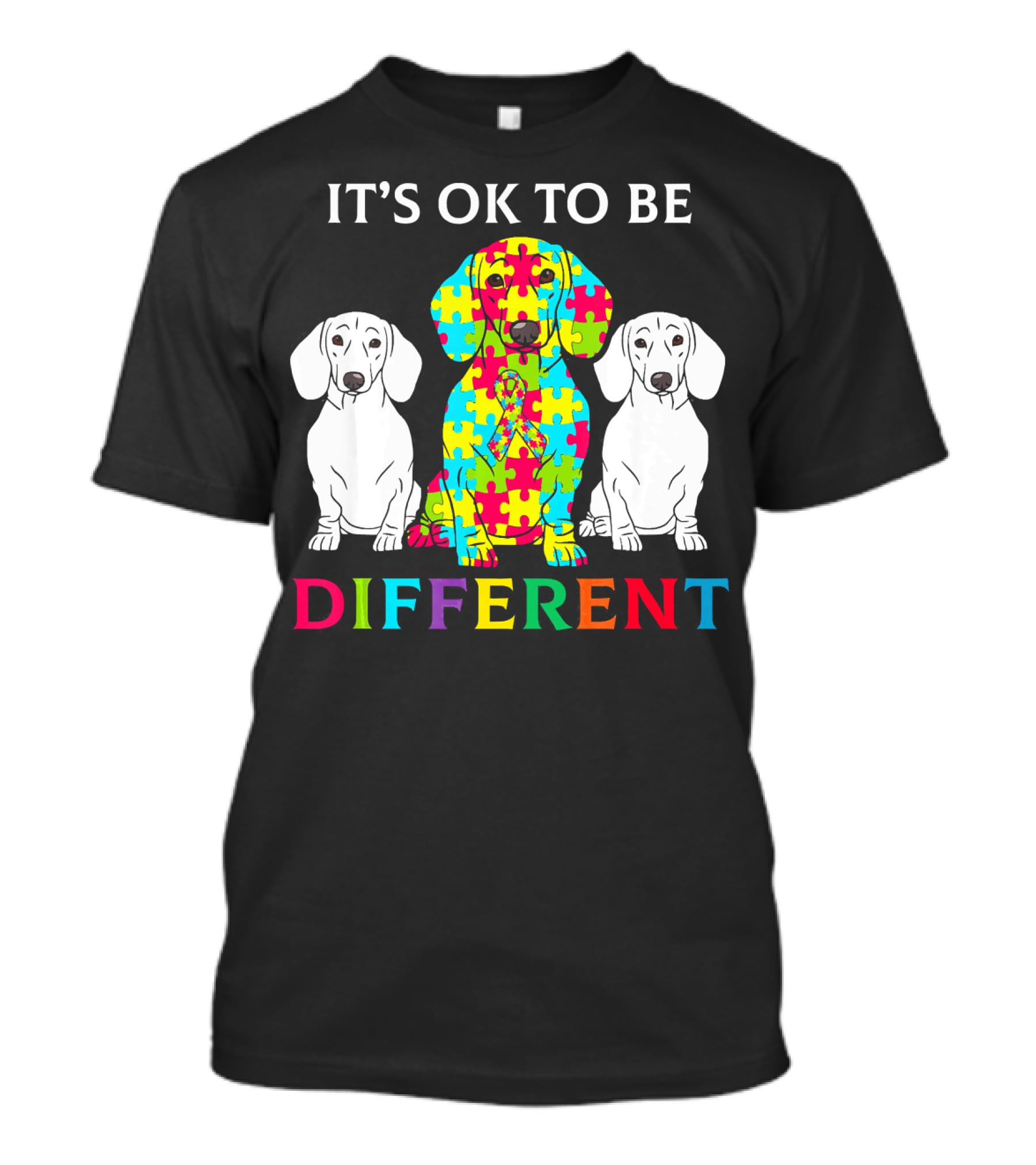 IT'S OK TO BE DIFFERENT DACHSHUND DOG AUTISM PUZZLE COLORFUL T-Shirt