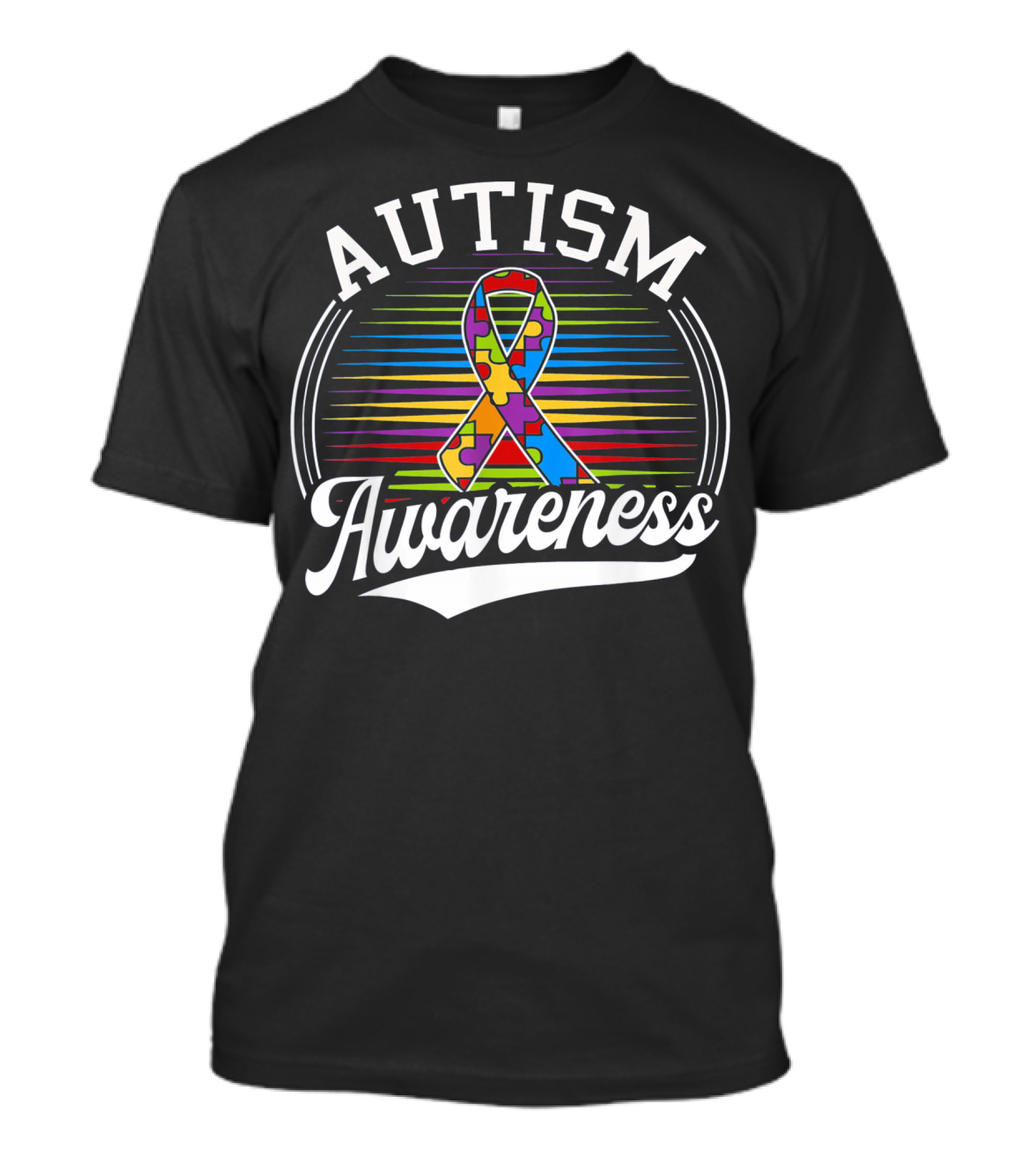 Autism Awareness Puzzle Ribbon With Colorful Lines T-Shirt