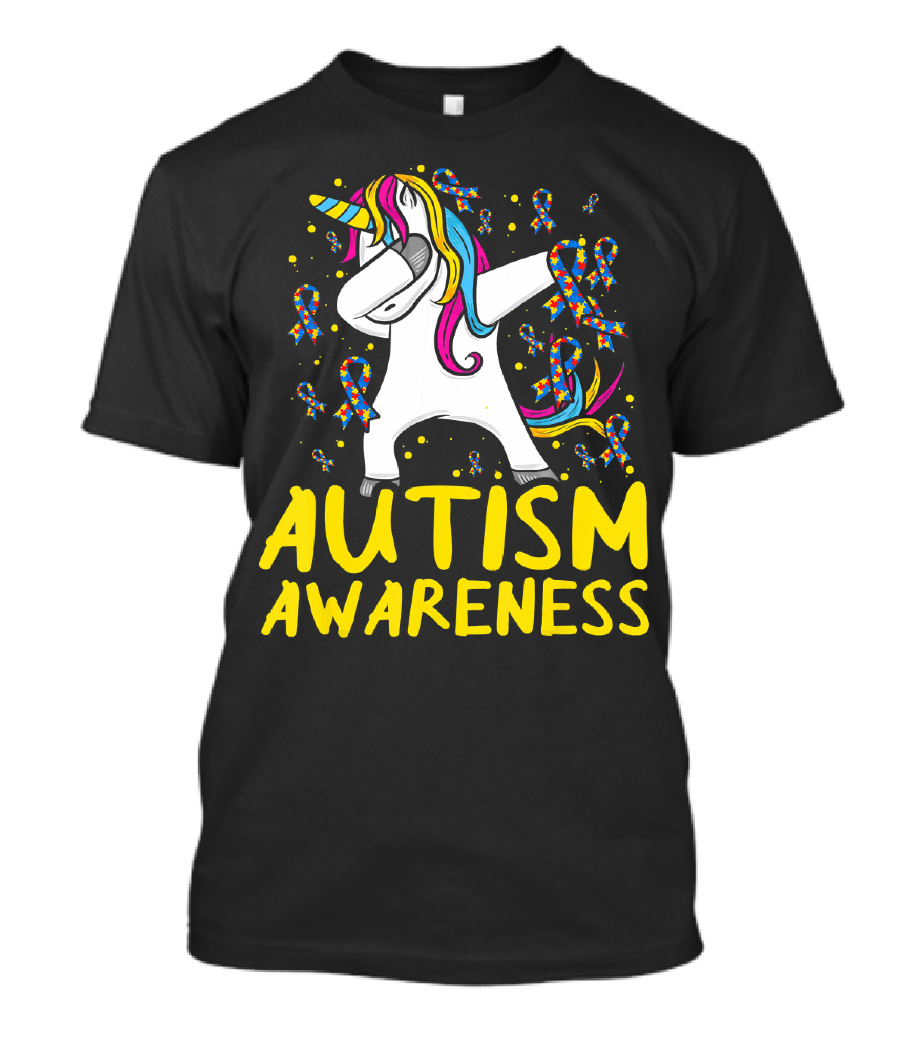 Dabbing Unicorn Puzzle Ribbon Autism Awareness T-Shirt