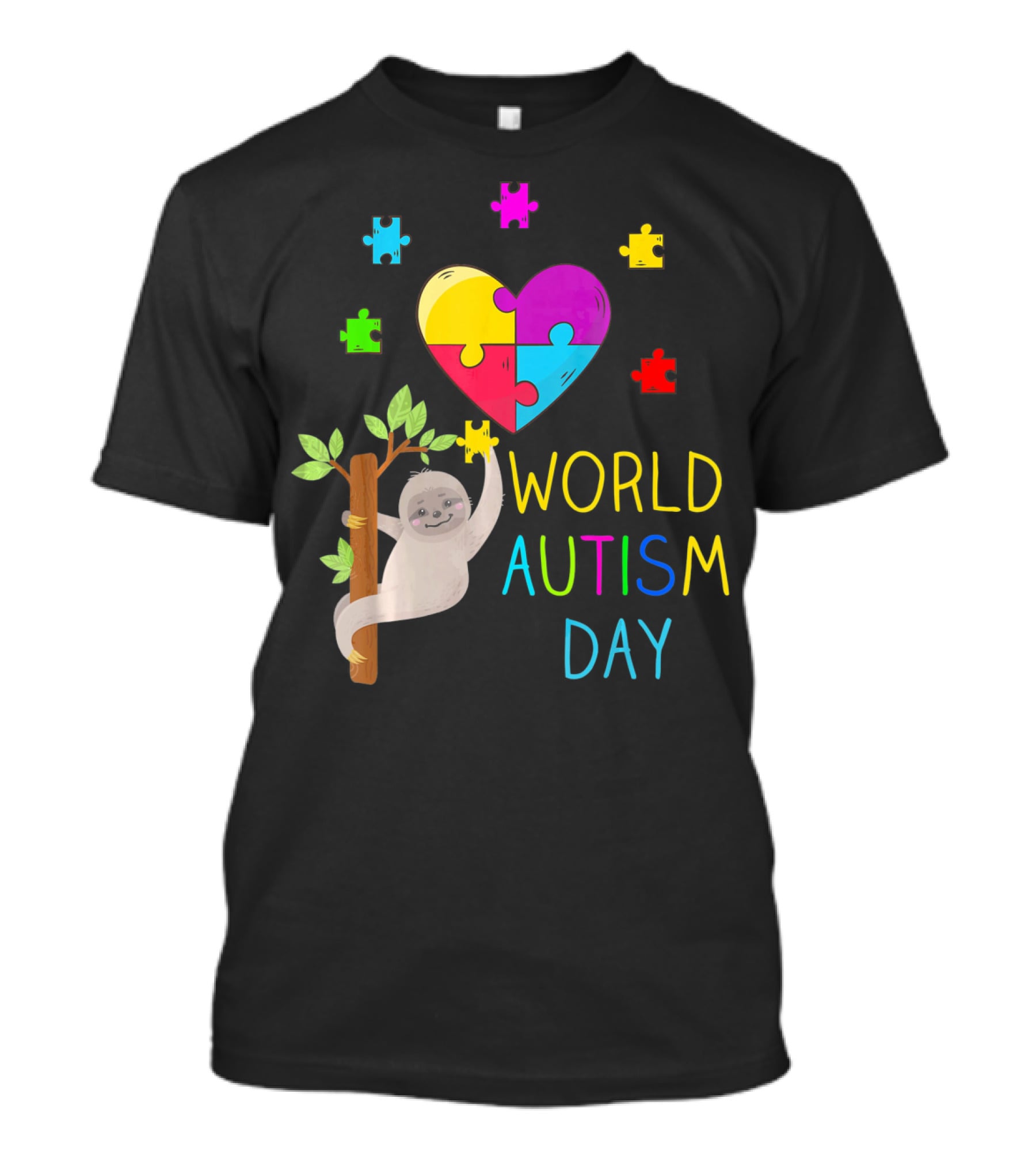 World Autism Day Sloth Heart Puzzle Pieces T-Shirt