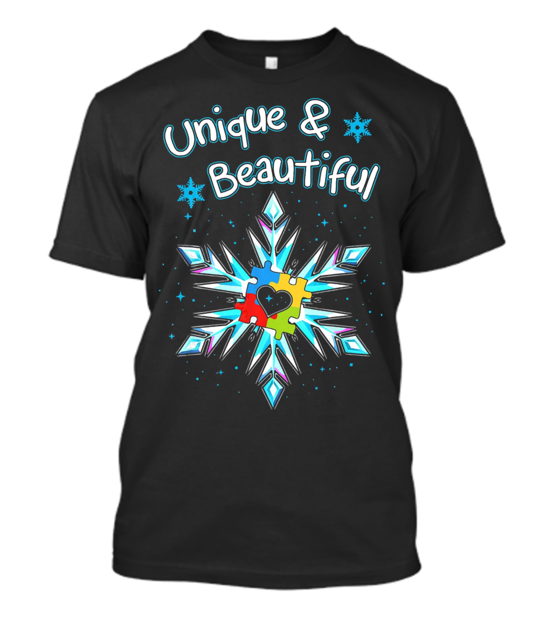 Unique And Beautiful Autism Awareness Snowflake Puzzle Heart T-Shirt