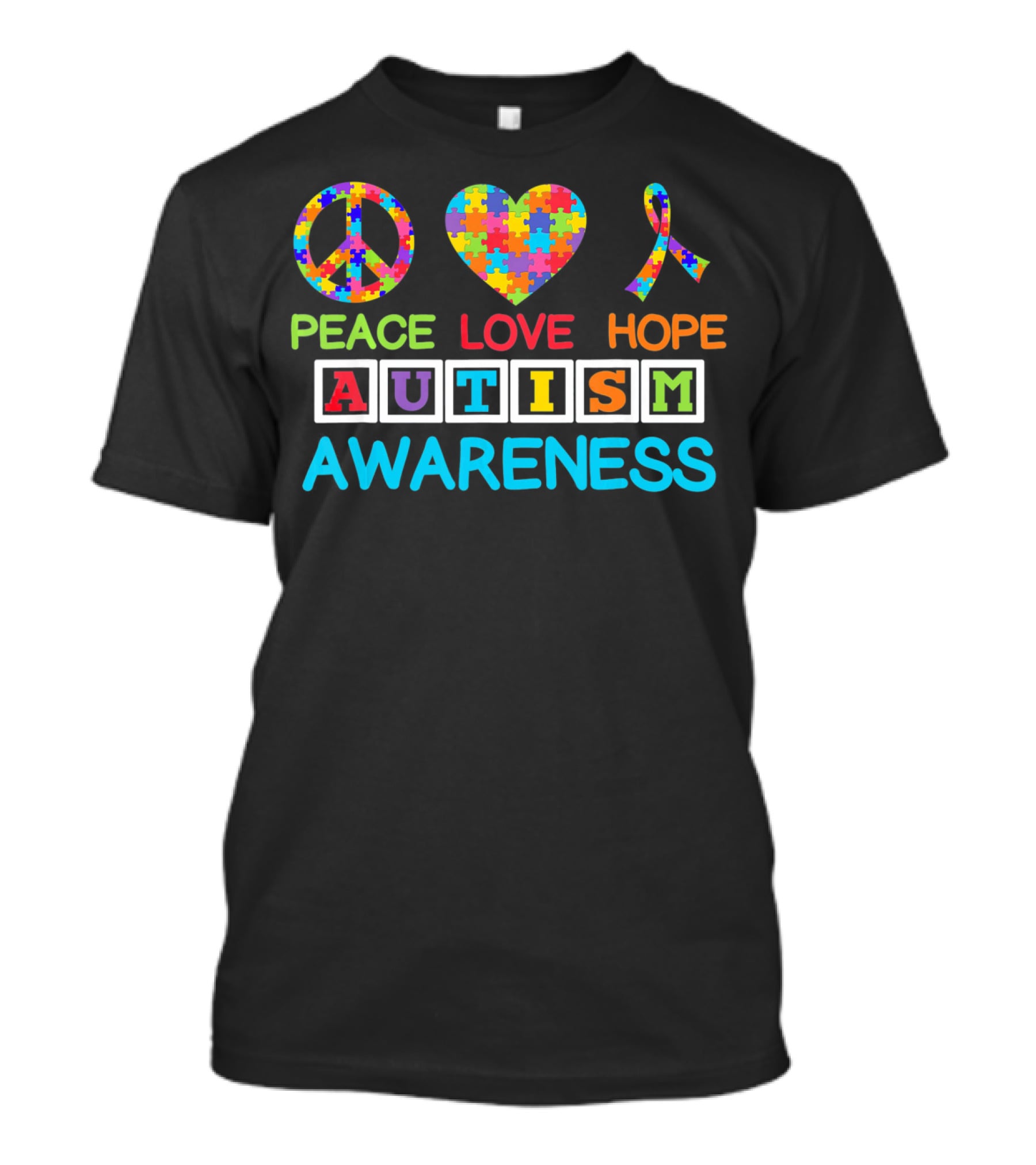 Autism Awareness Peace Love Hope Puzzle Ribbon Puzzle T-Shirt