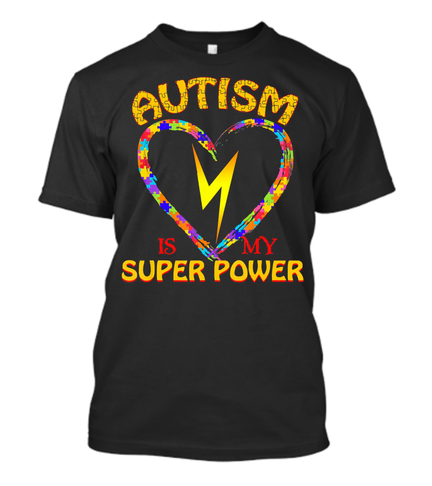 Autism Is My Super Power Heart Puzzle Lightning T-Shirt