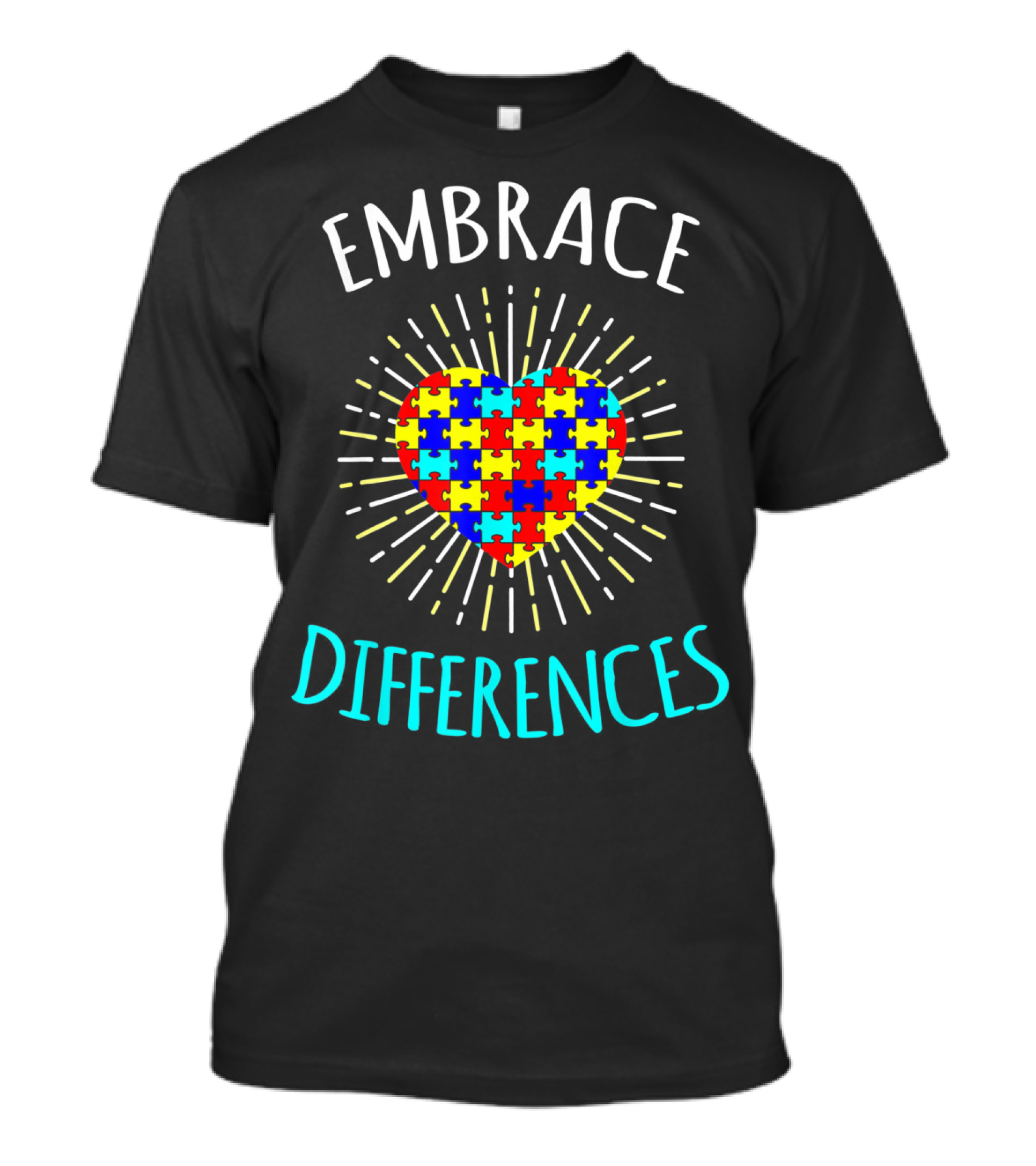 Embrace Differences Autism Awareness Puzzle Heart Rib T-Shirt