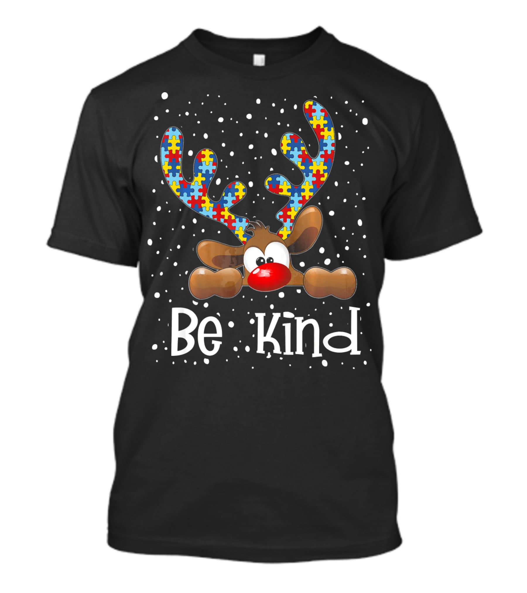 Be Kind Autism Awareness Reindeer With Puzzle Piece Antlers T-Shirt