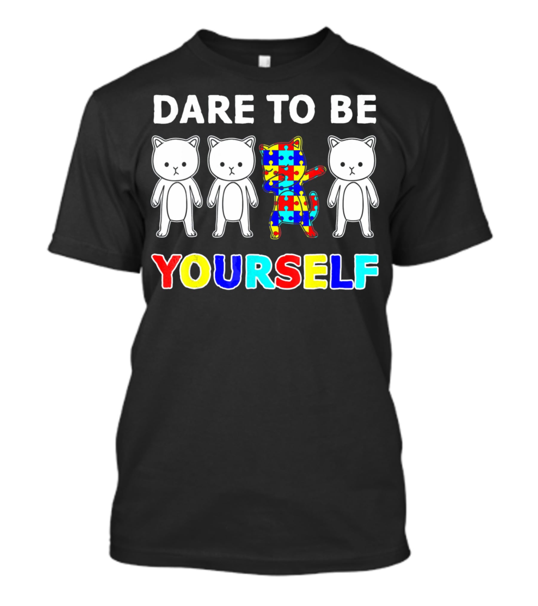 Dare To Be Yourself Cat Dabbing Autism Puzzle T-Shirt