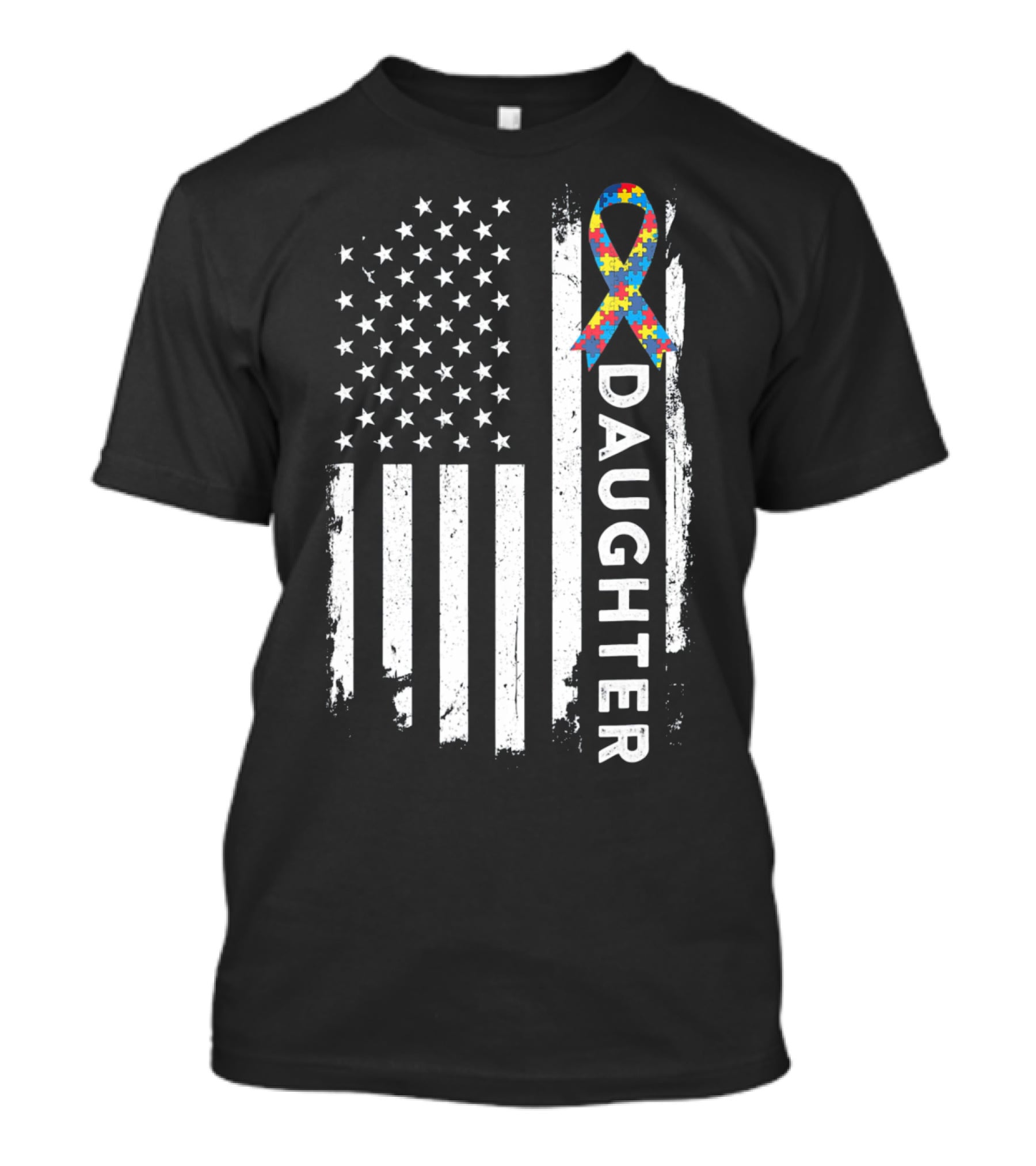 Daughter Autism Awareness American Flag Puzzle T-Shirt