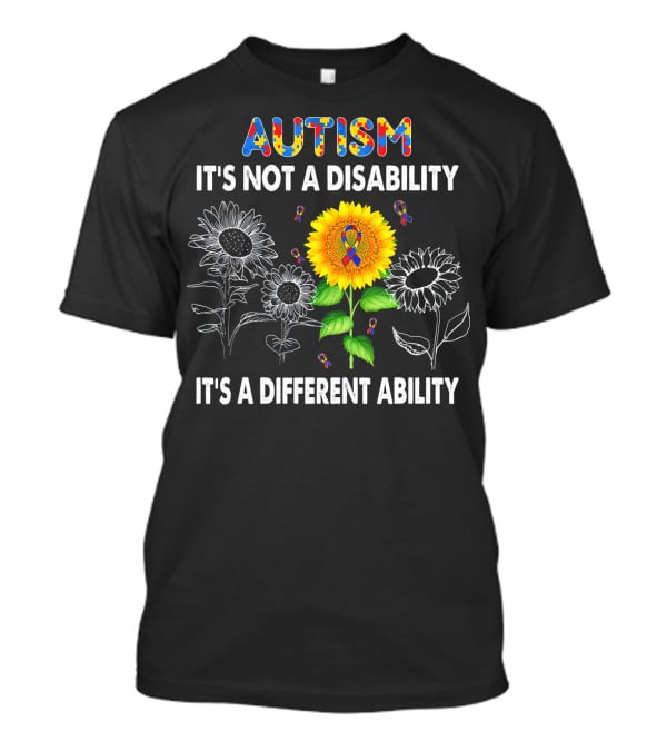 Autism Awareness It's Not A Disability It's A Different Ability Sunflower Puzzle T-Shirt