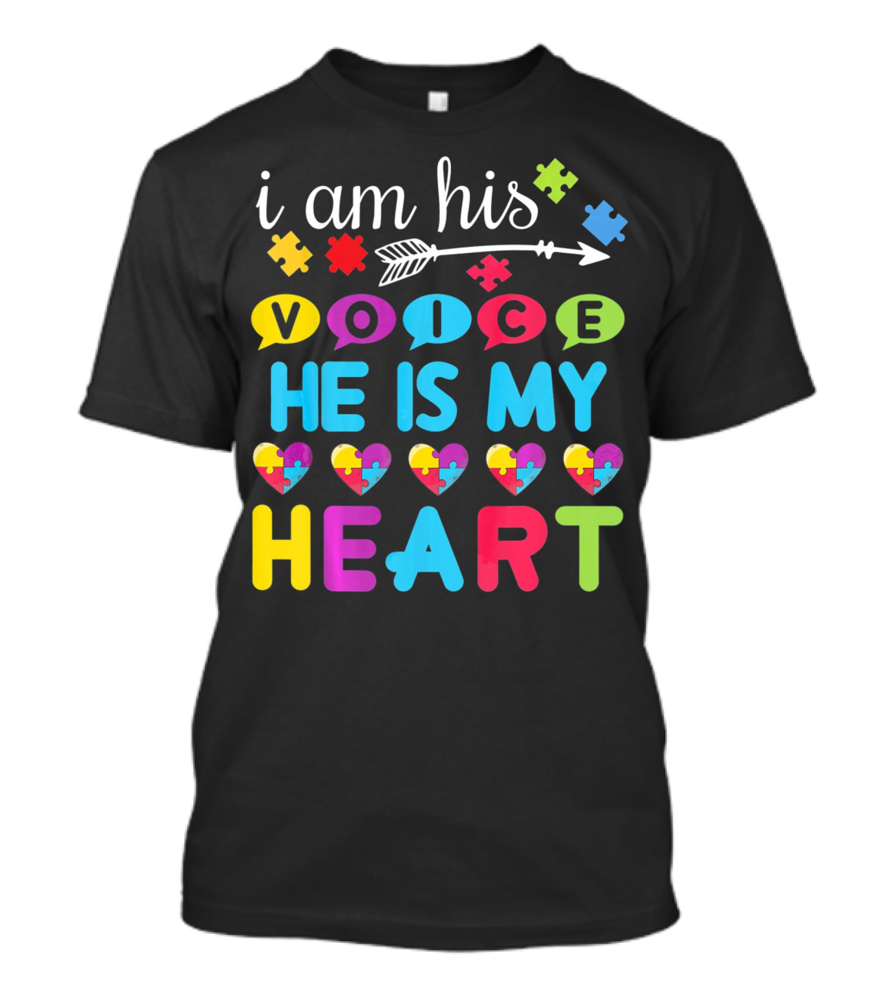 I Am His Voice He Is My Heart With Puzzle Pieces Autism Awareness T-Shirt