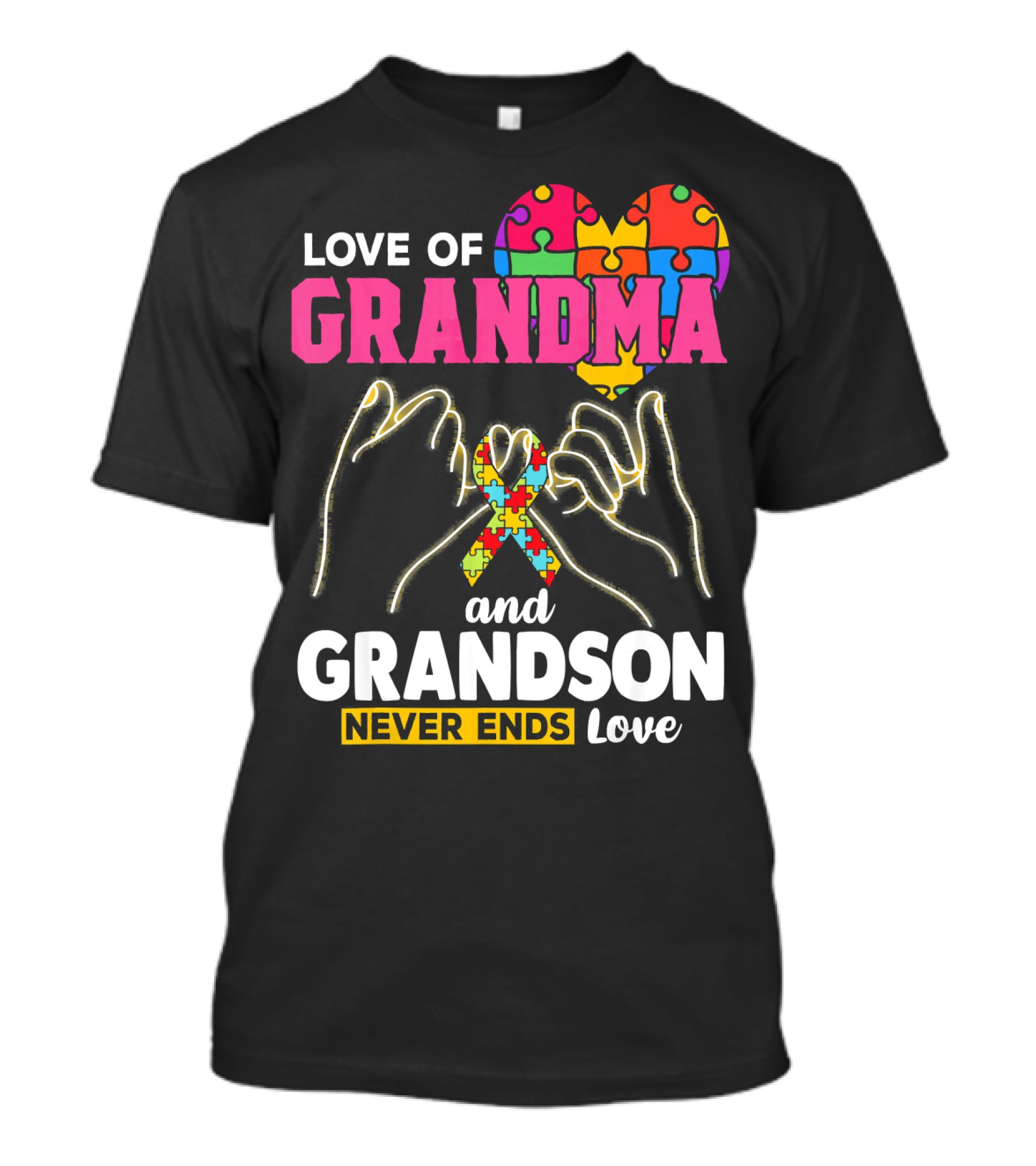 Love Of Grandma And Grandson Never Ends Love Puzzle Heart Hands T-Shirt