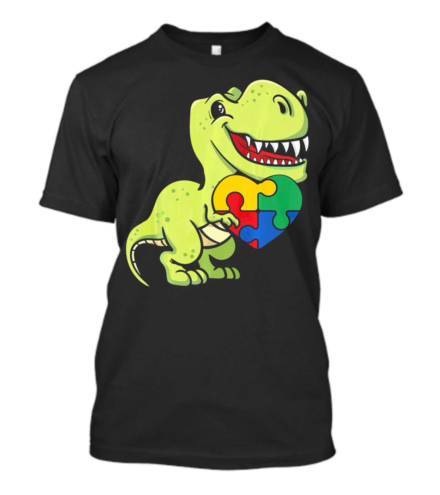 Autism Awareness Day Dinosaur T-Rex Holding Puzzle Heart T-Shirt