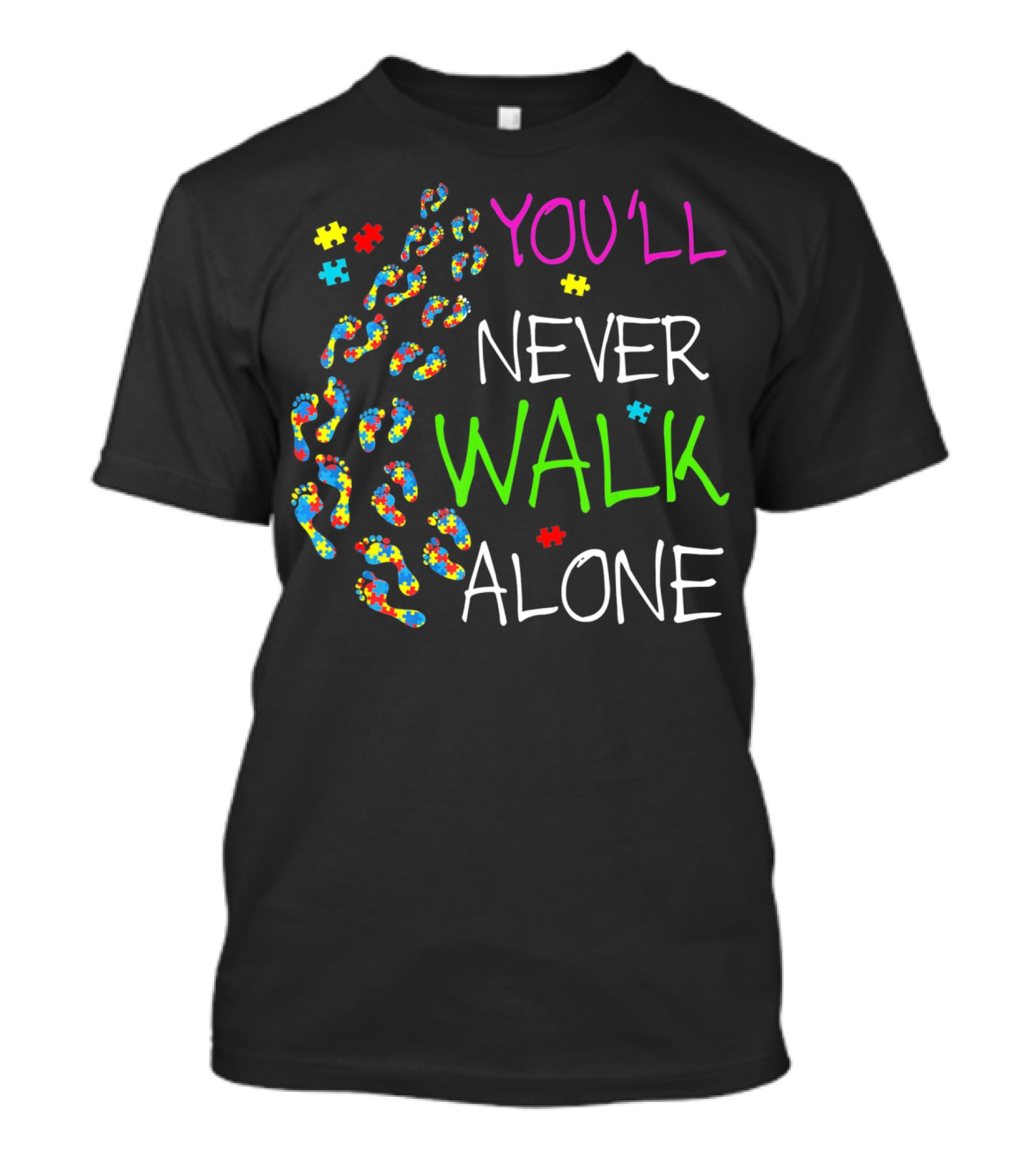 You'll Never Walk Alone Puzzle Colorful Footprints T-Shirt
