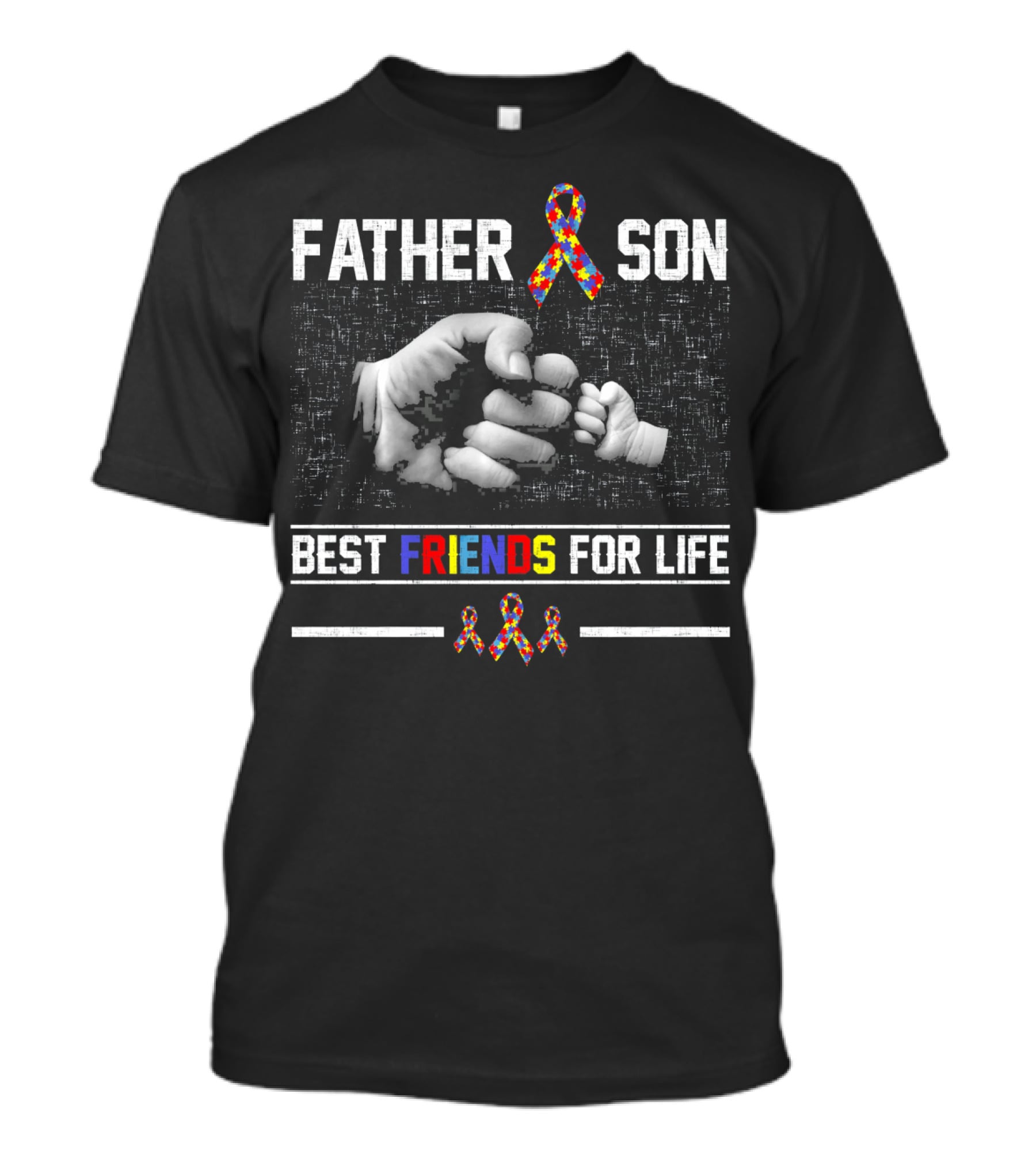 Father Son Best Friends For Life Autism Awareness Ribbon Fist Bump T-Shirt