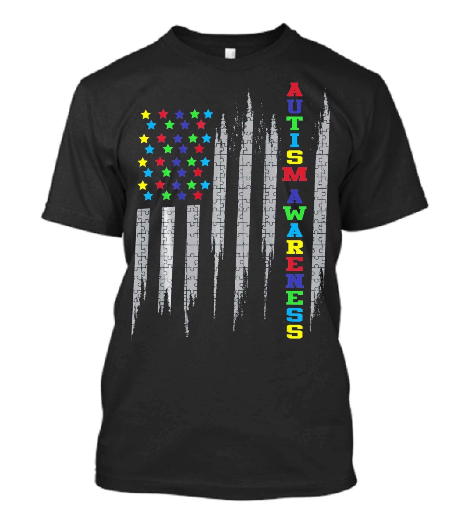 AUTISM AWARENESS DAY USA FLAG PUZZLE STARS T-Shirt