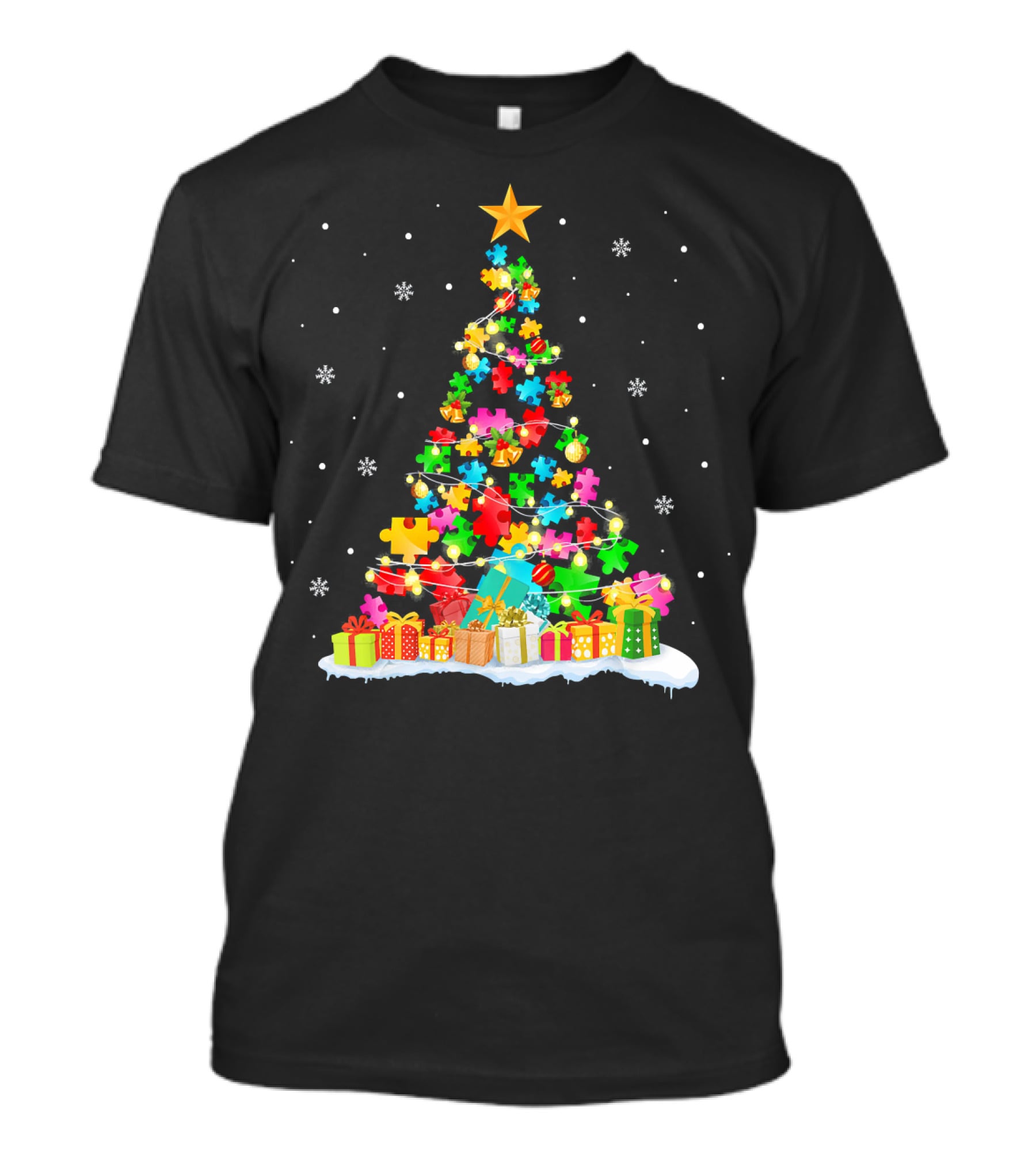 Autism Awareness Puzzle Piece Christmas Tree Holiday T-Shirt