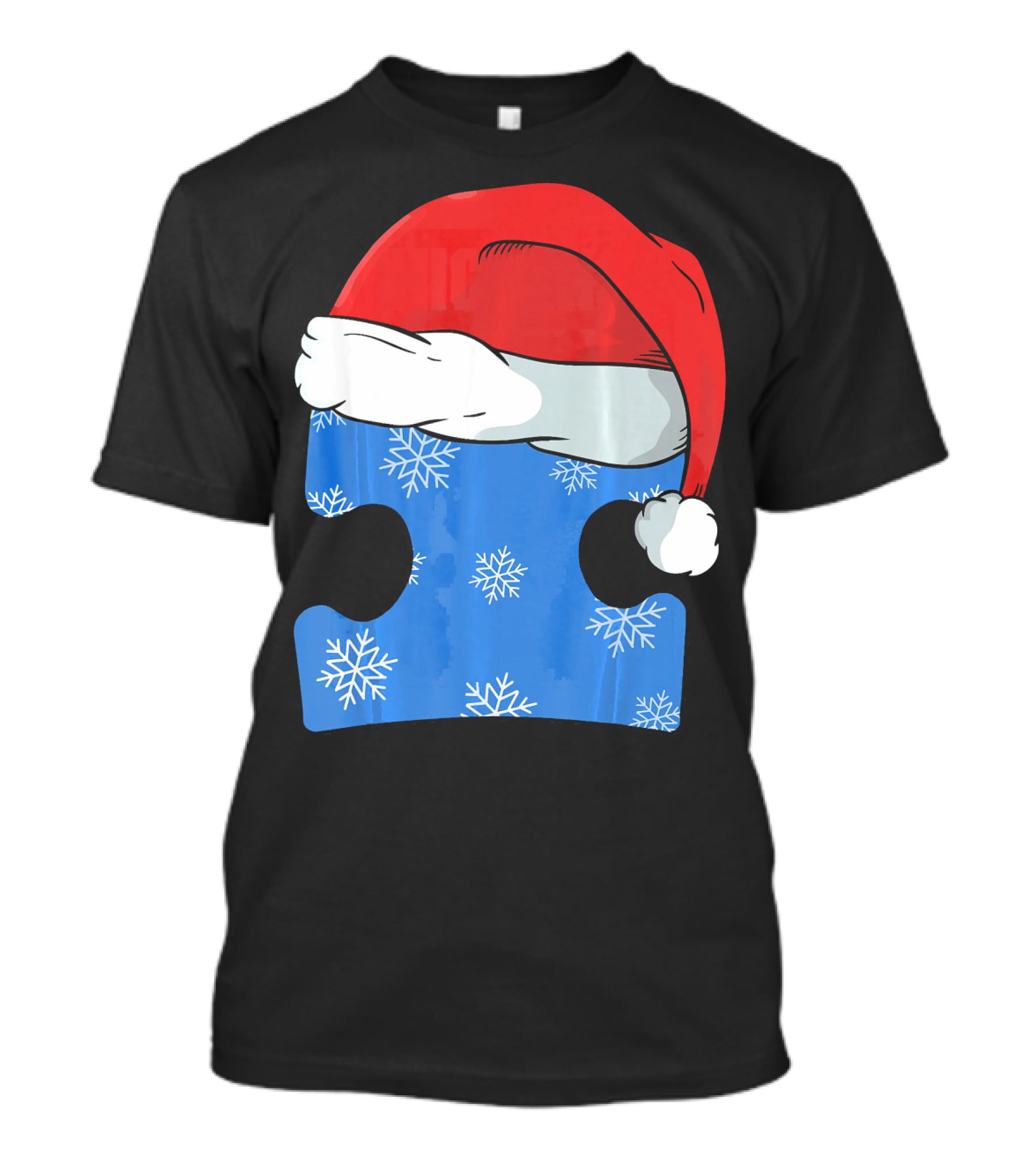 Autism Awareness Puzzle Piece Blue Snowflake Santa Hat T-Shirt