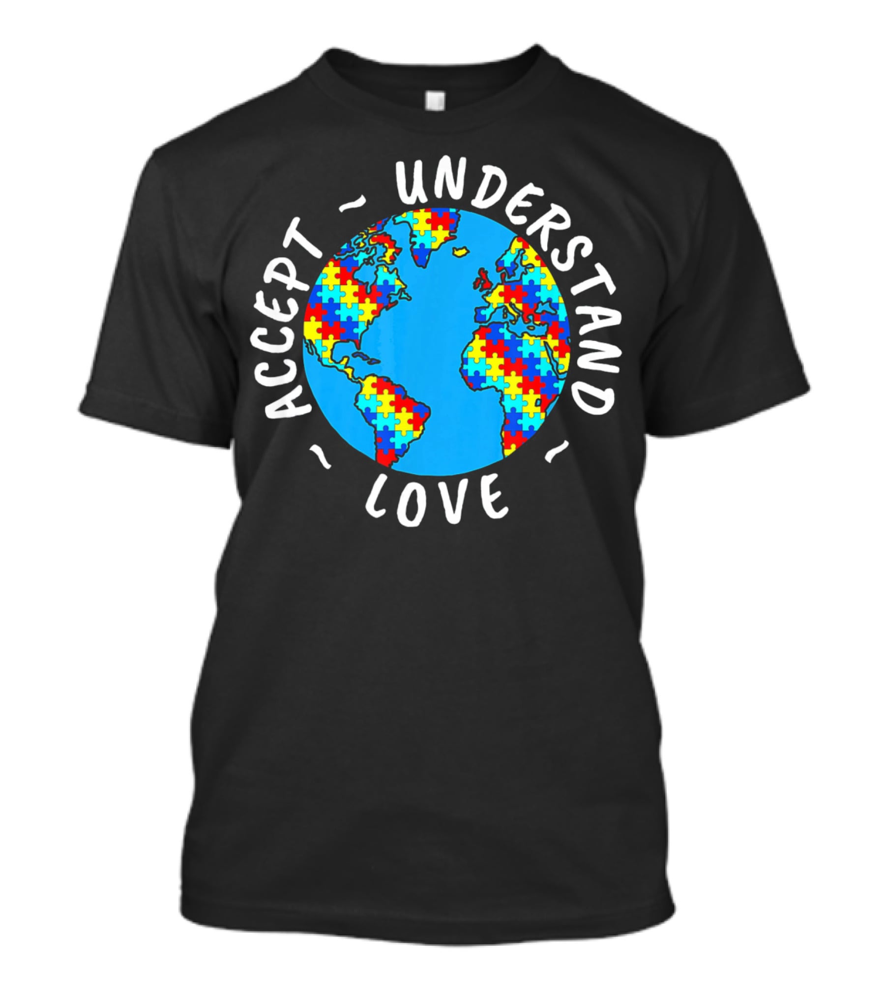Accept Understand Love Autism Awareness World Puzzle T-Shirt