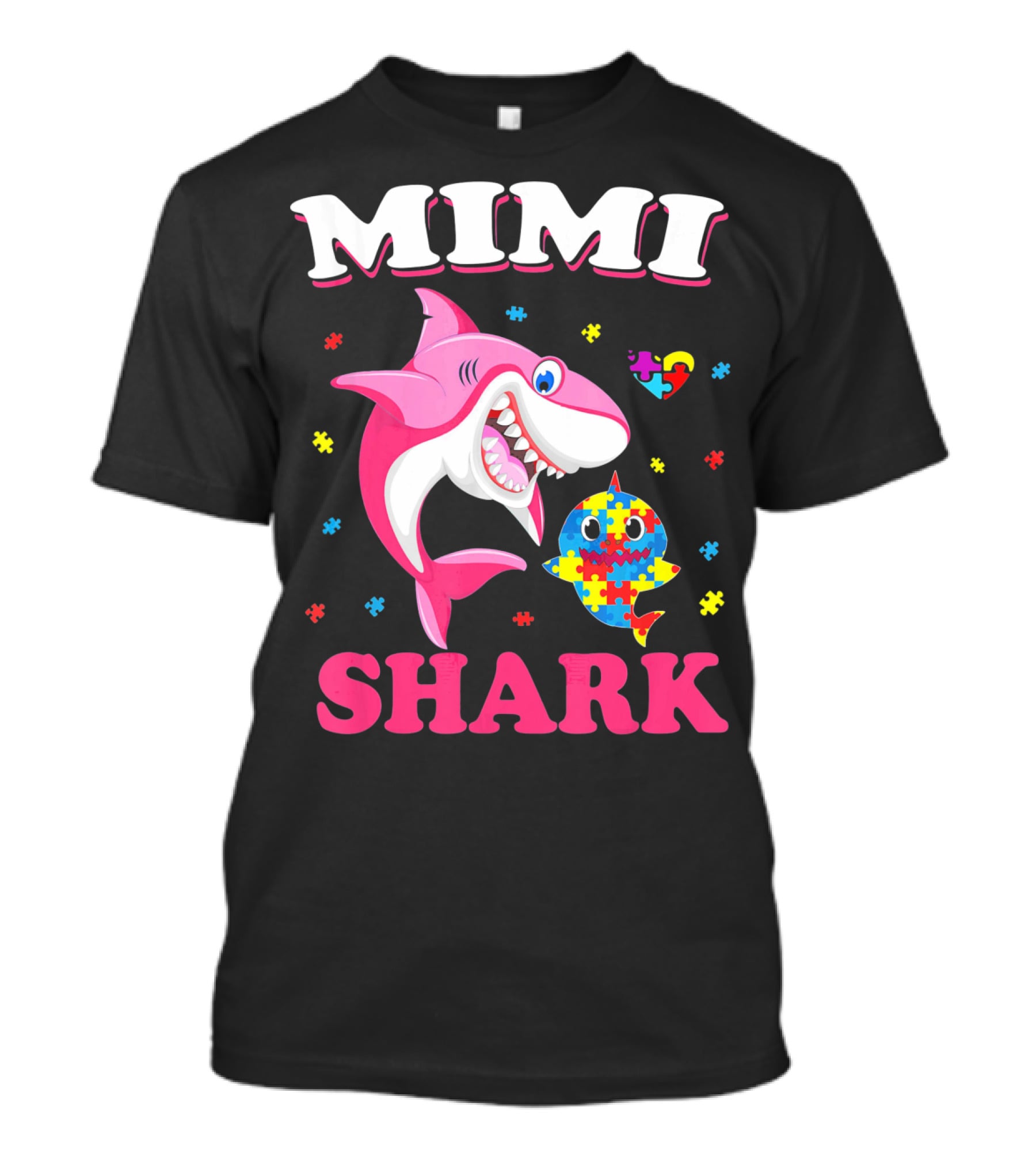 Mimi Shark Autism Awareness Puzzle Heart Colorful Sharks T-Shirt