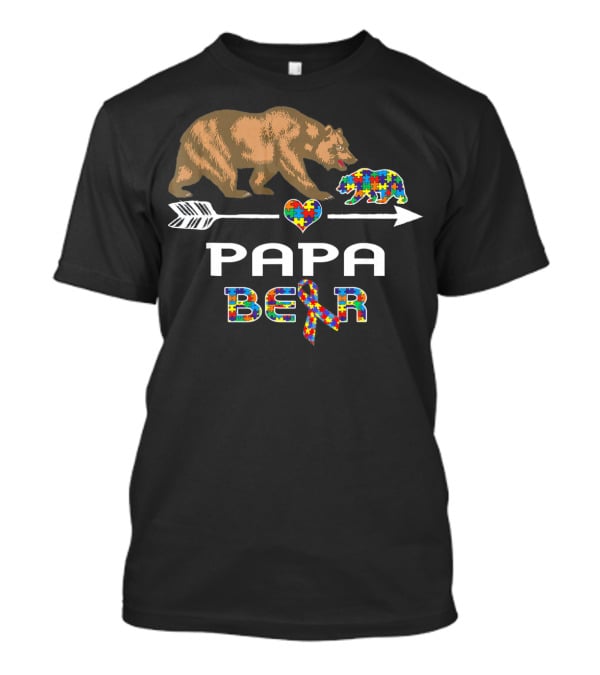 Papa Bear Puzzle Heart Arrow Autism Awareness T-Shirt