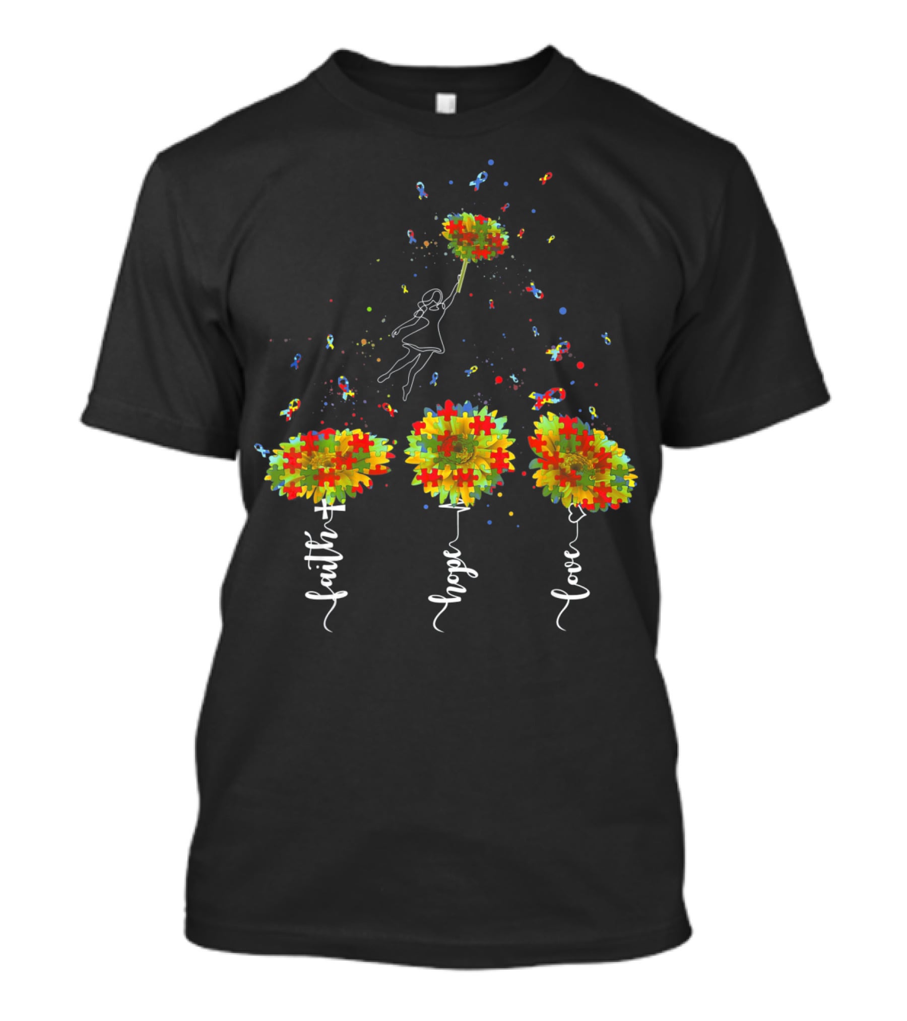 Faith Hope Love Sunflower Puzzle Pieces Balloon T-Shirt