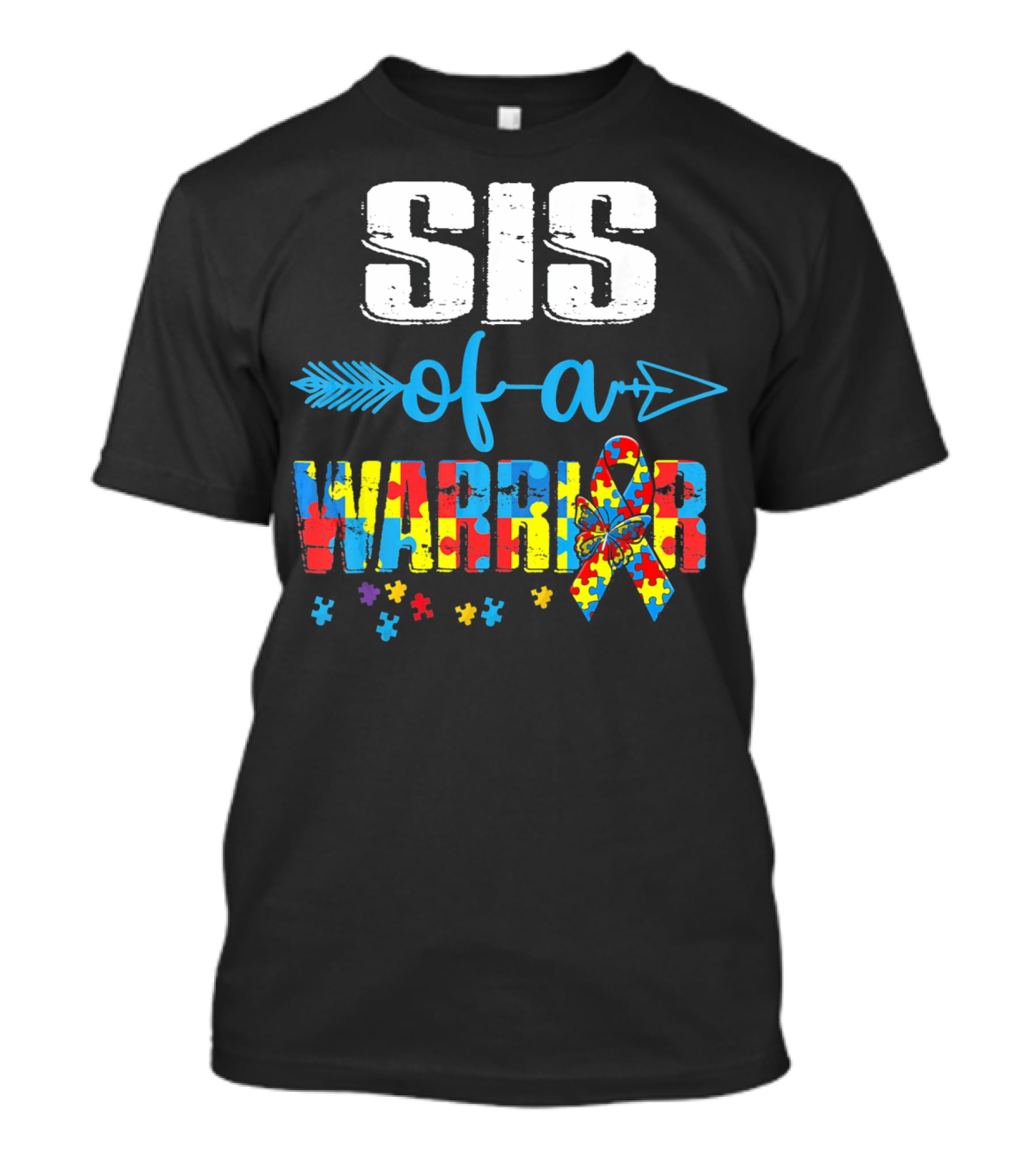 Sister Of A Warrior Autism Awareness Puzzle Ribbon Butterfly T-Shirt