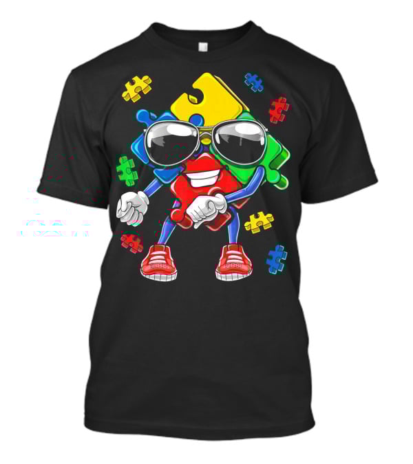 Autism Awareness Flossing Puzzle Piece With Sunglasses And Sneakers T-Shirt