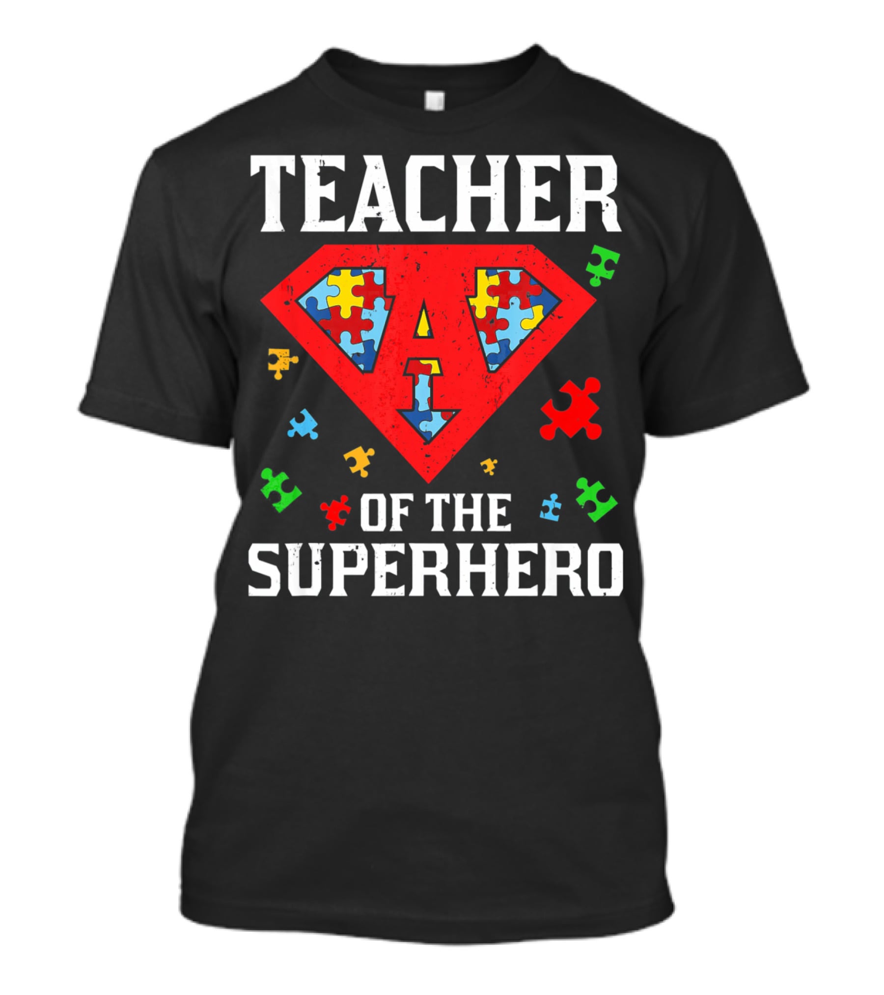 Teacher Of The Superhero With Puzzle Pieces Autism Awareness T-Shirt