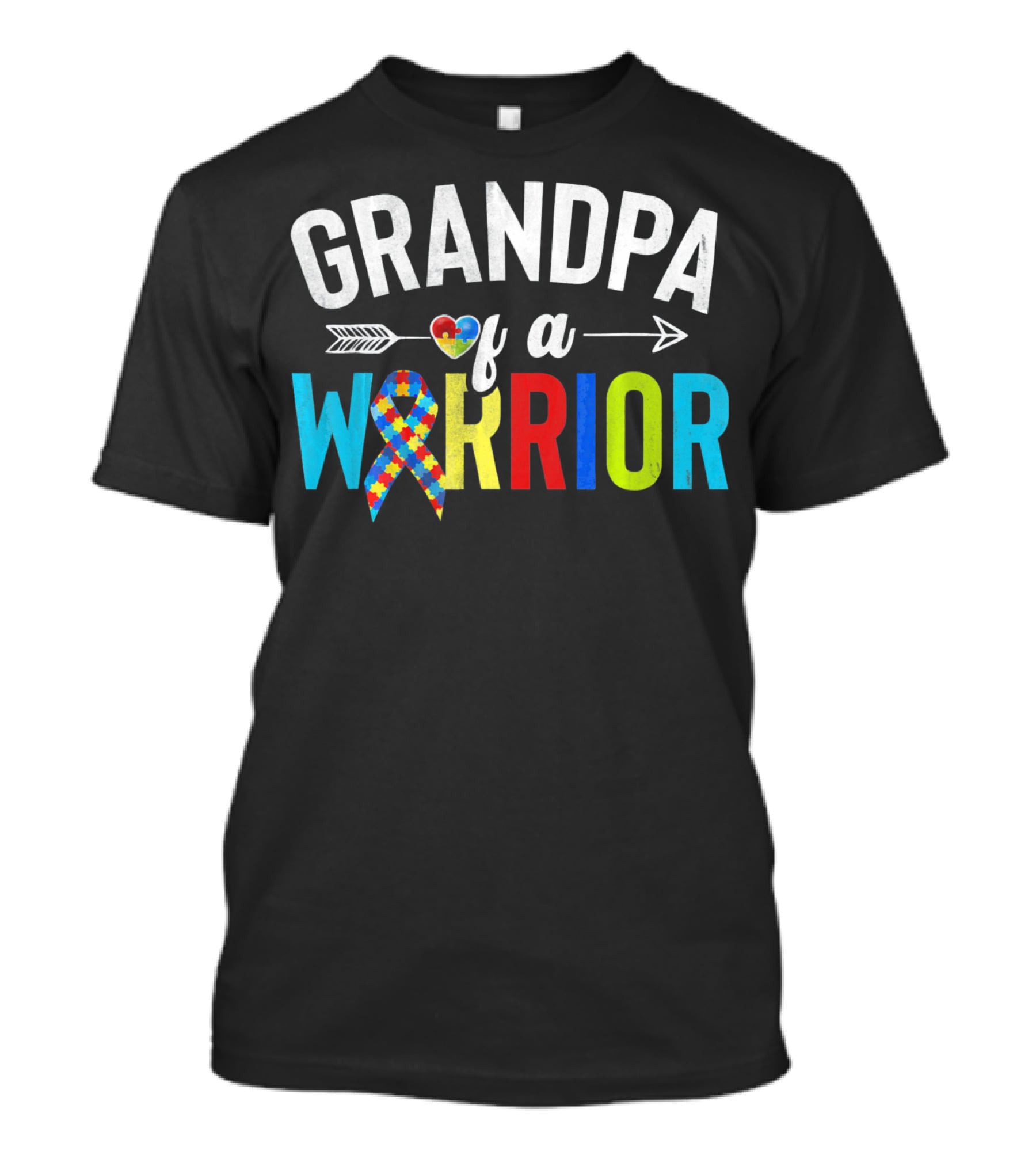 Grandpa Of A Warrior Autism Awareness Puzzle Ribbon Heart T-Shirt
