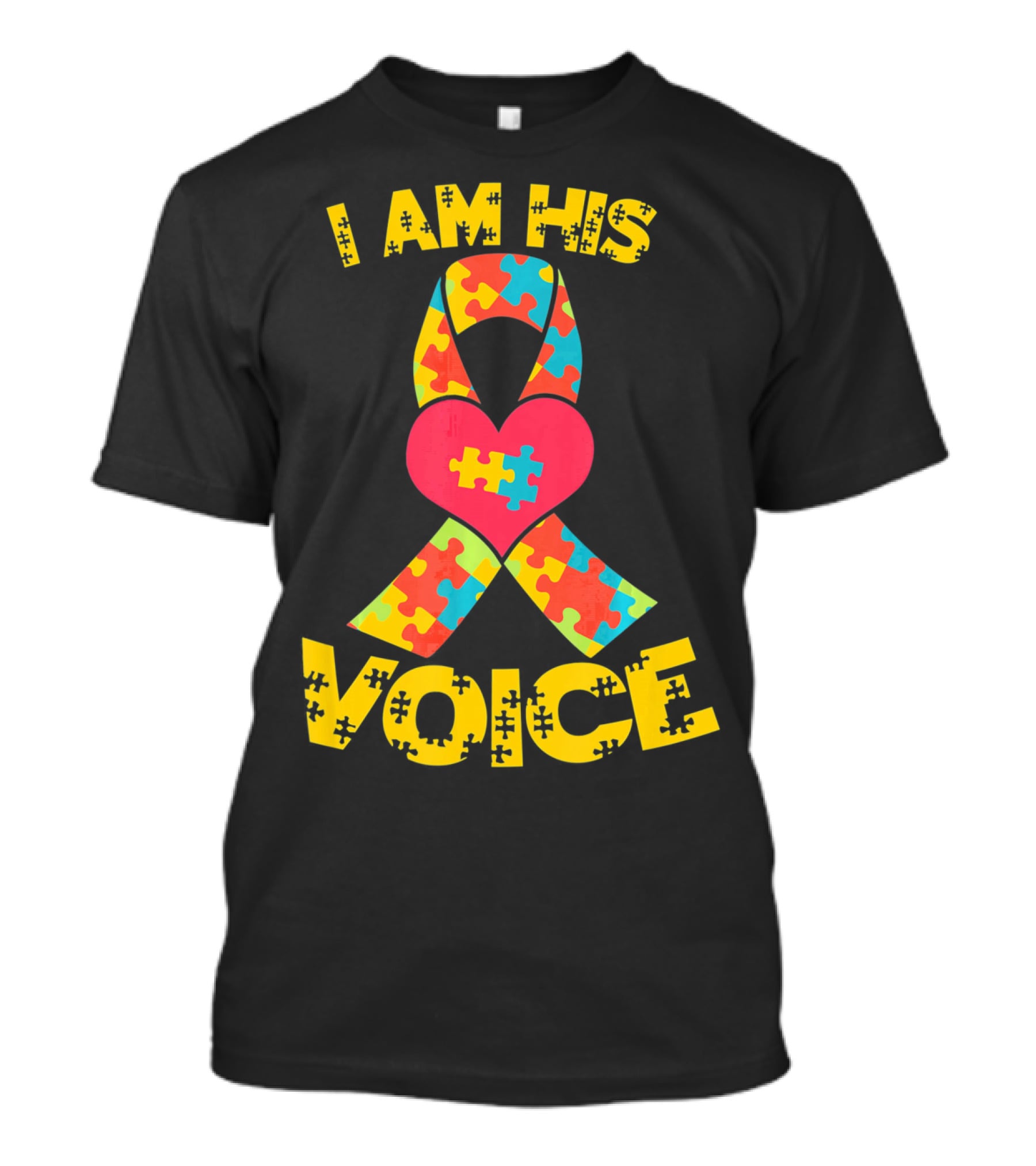 I Am His Voice Autism Awareness Puzzle Ribbon Heart T-Shirt