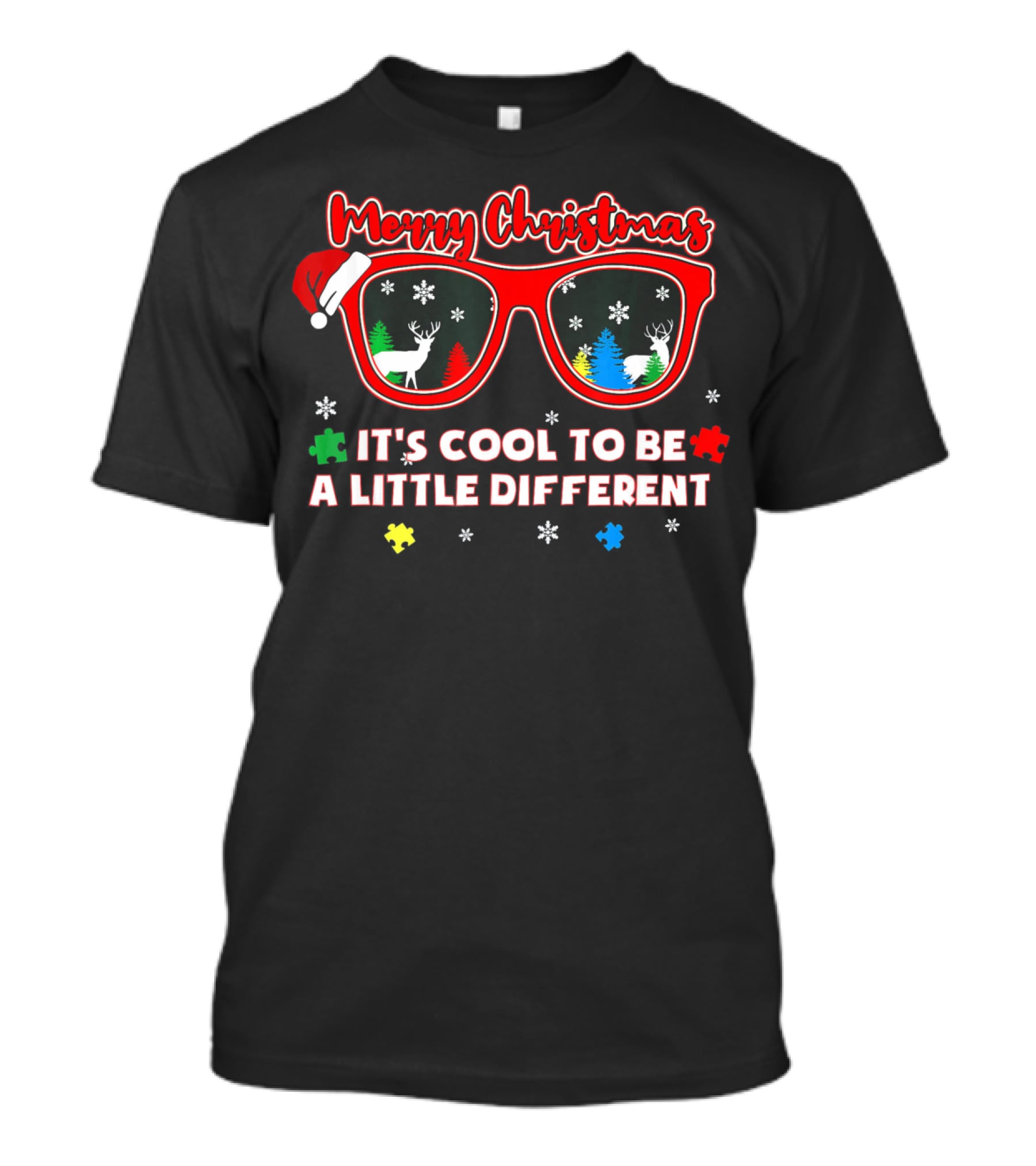 Merry Christmas Autism Awareness Santa Sunglasses It's Cool To Be A Little Different T-Shirt