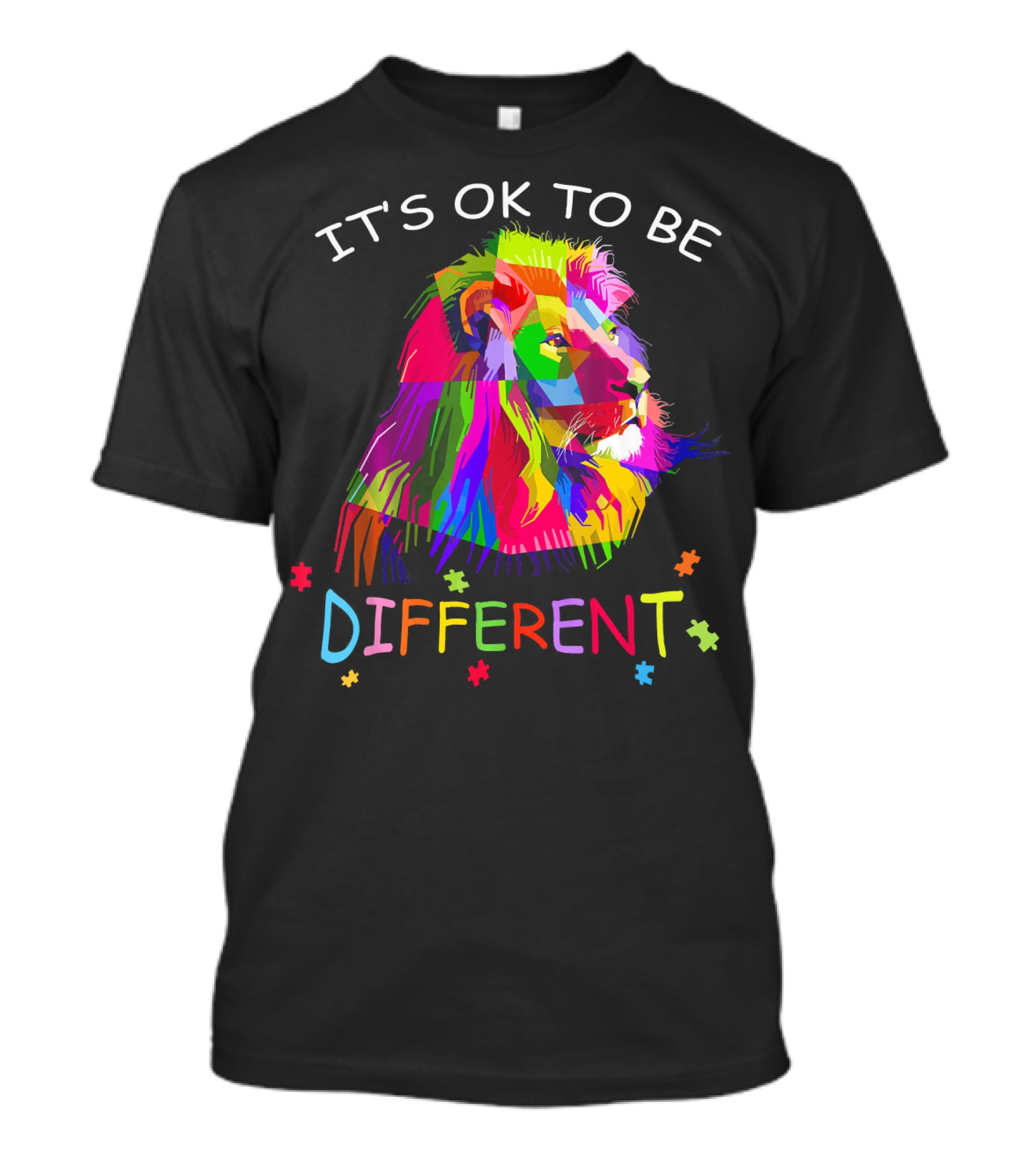 It's OK To Be Different Autism Awareness Colorful Lion T-Shirt