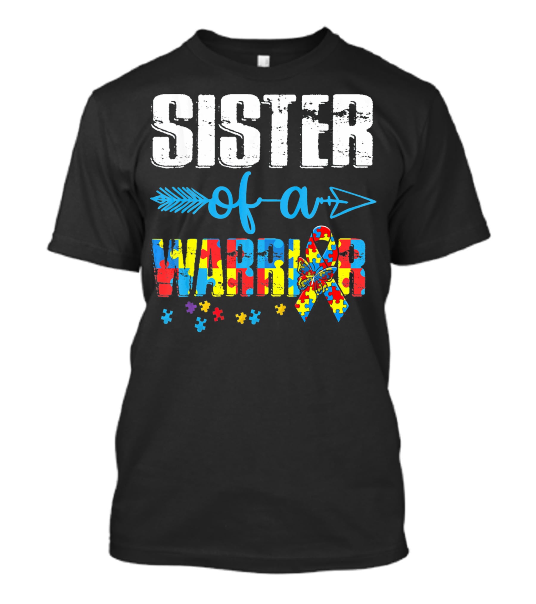 Sister Of A Warrior Puzzle Ribbon Autism Awareness T-Shirt