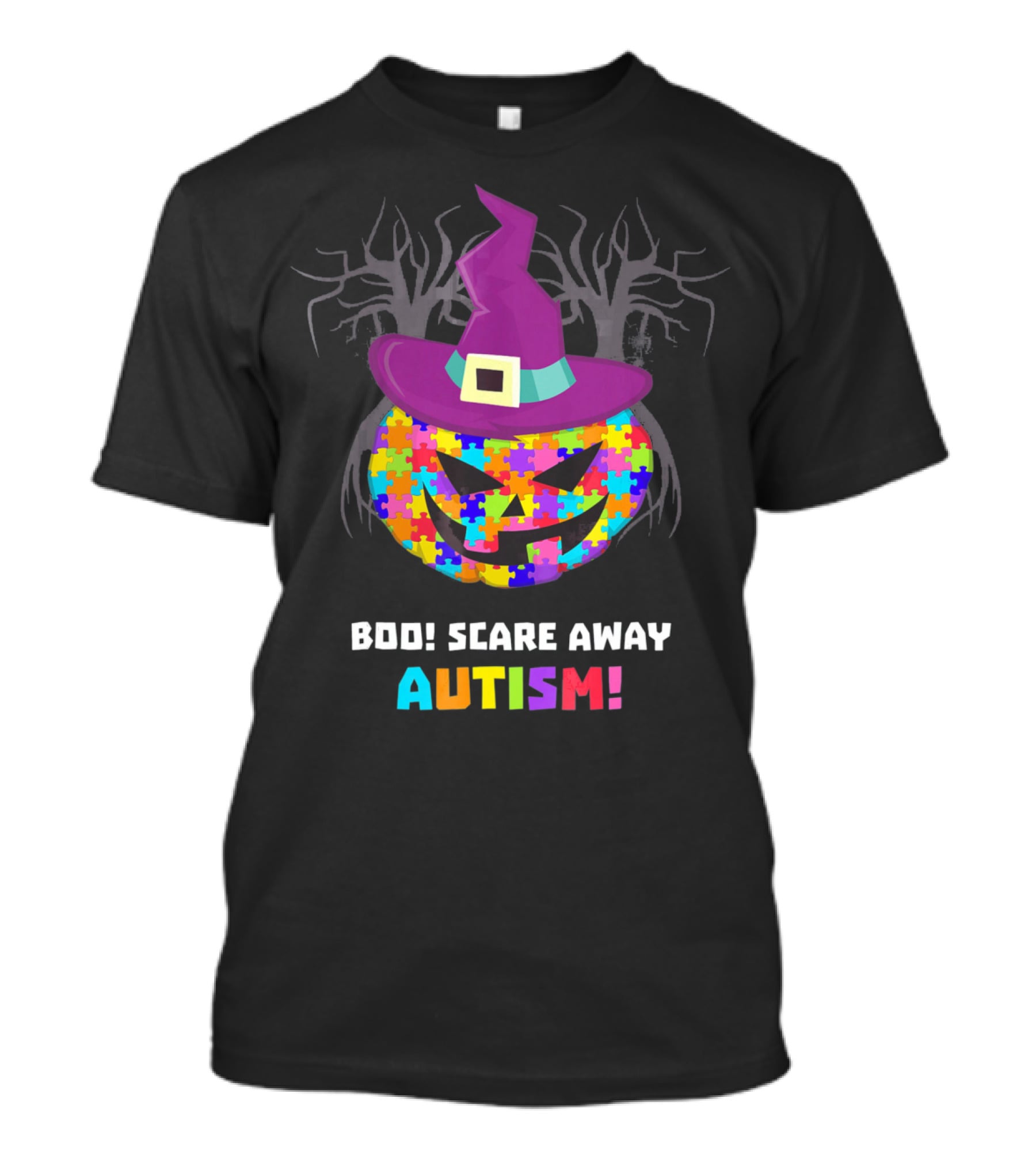 Boo Scare Away Autism Pumpkin Hat Halloween T-Shirt