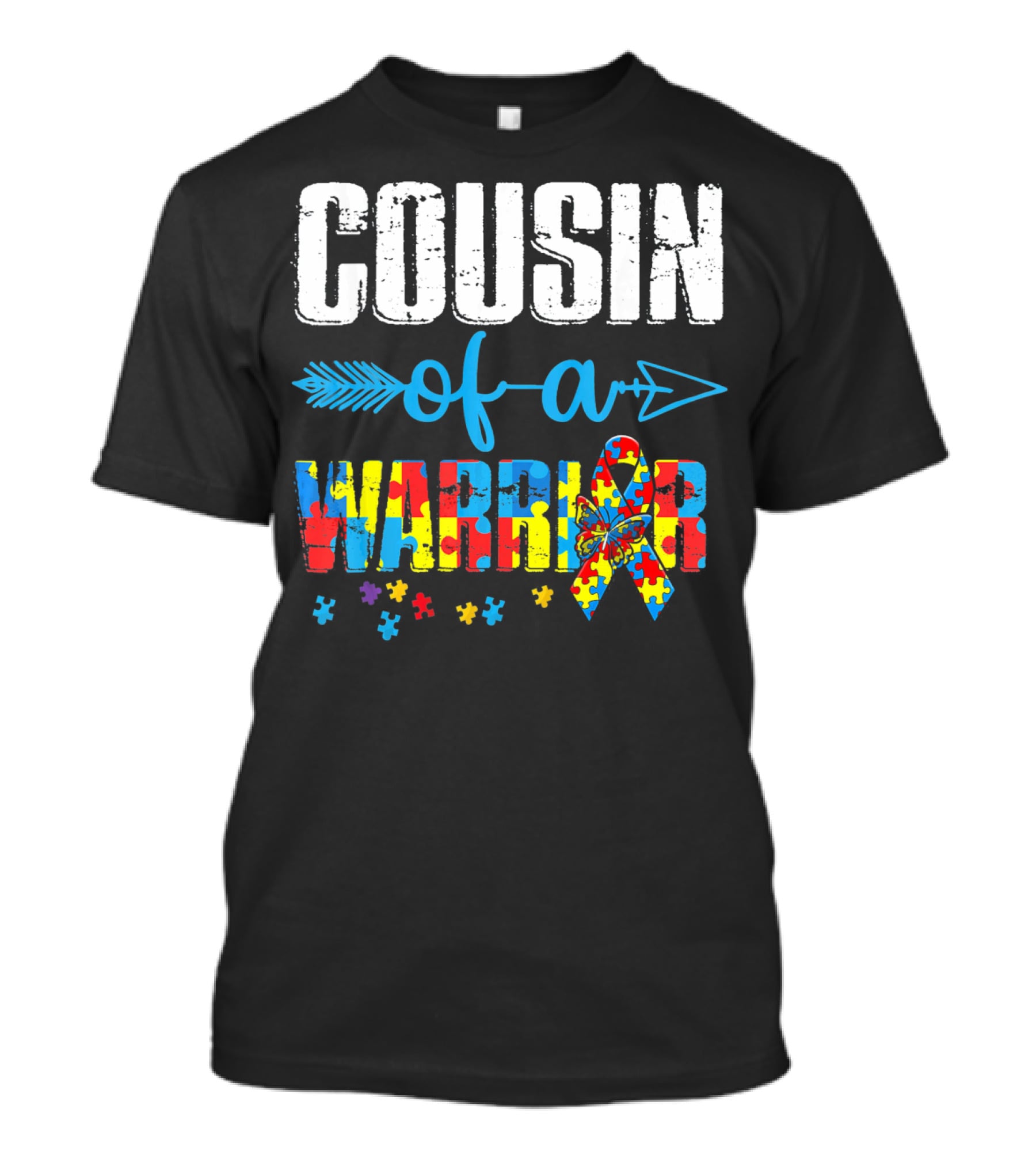Cousin Of A Warrior Autism Awareness Puzzle Ribbon Butterfly T-Shirt
