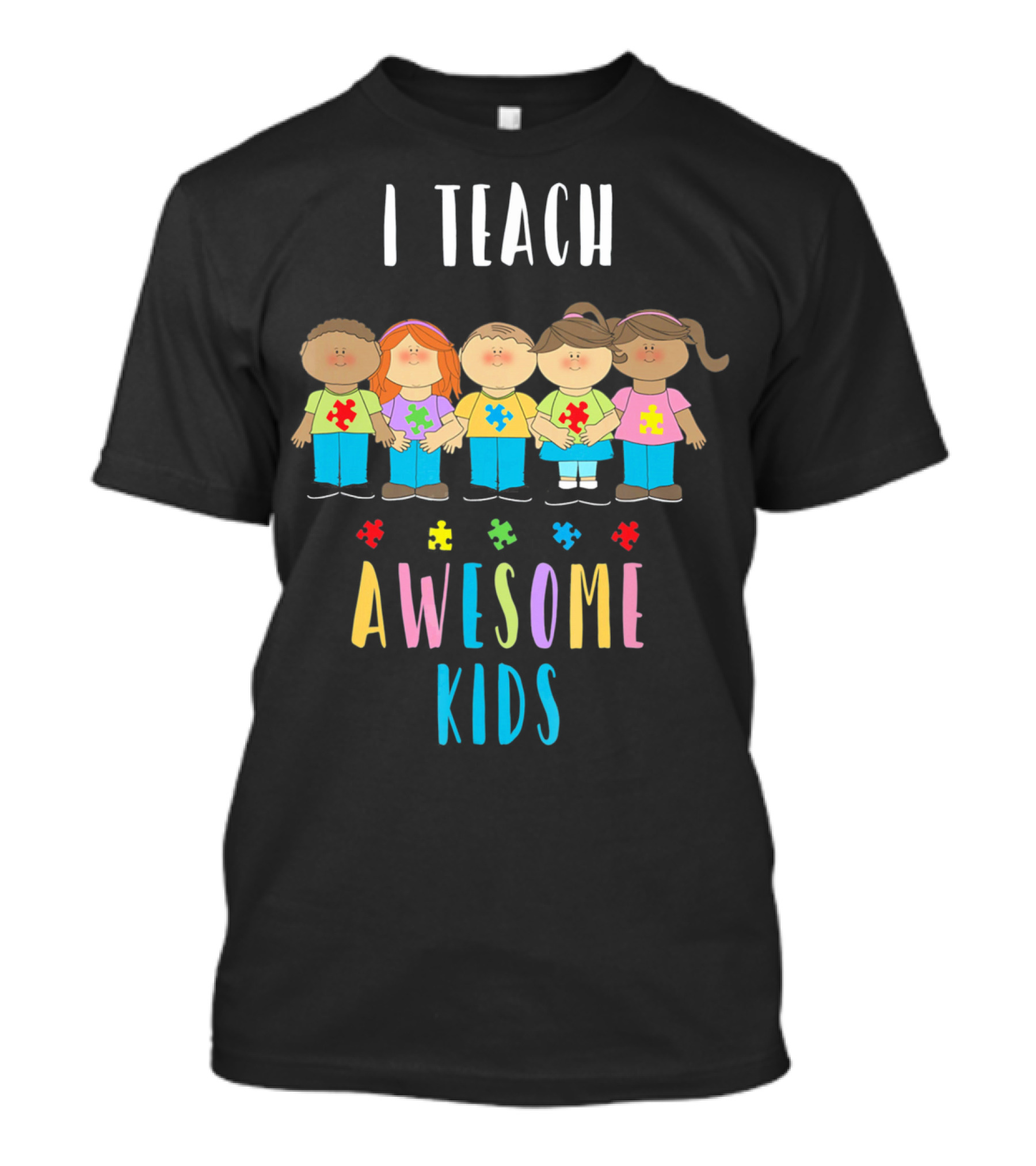 I Teach Awesome Kids Puzzle Piece Unity T-Shirt