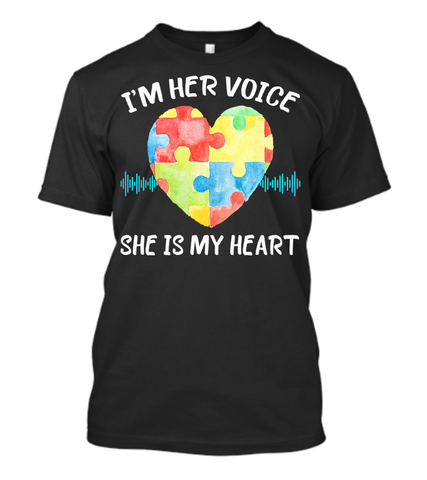 I'M HER VOICE SHE IS MY HEART Autism Puzzle Heart T-Shirt