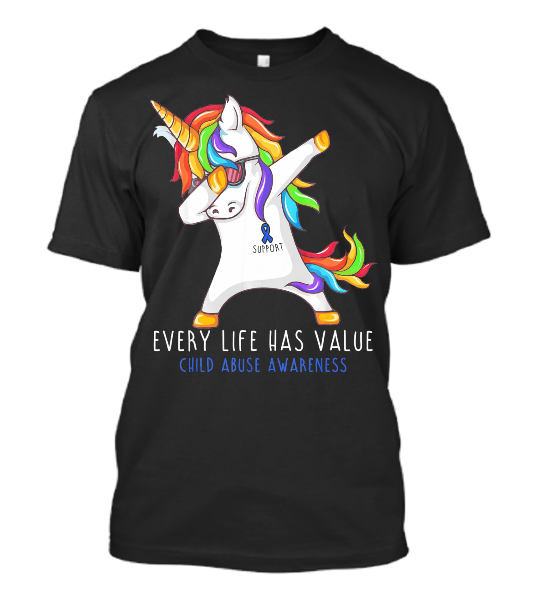 Every Life Has Value Child Abuse Awareness Support Unicorn Dabbing T-Shirt