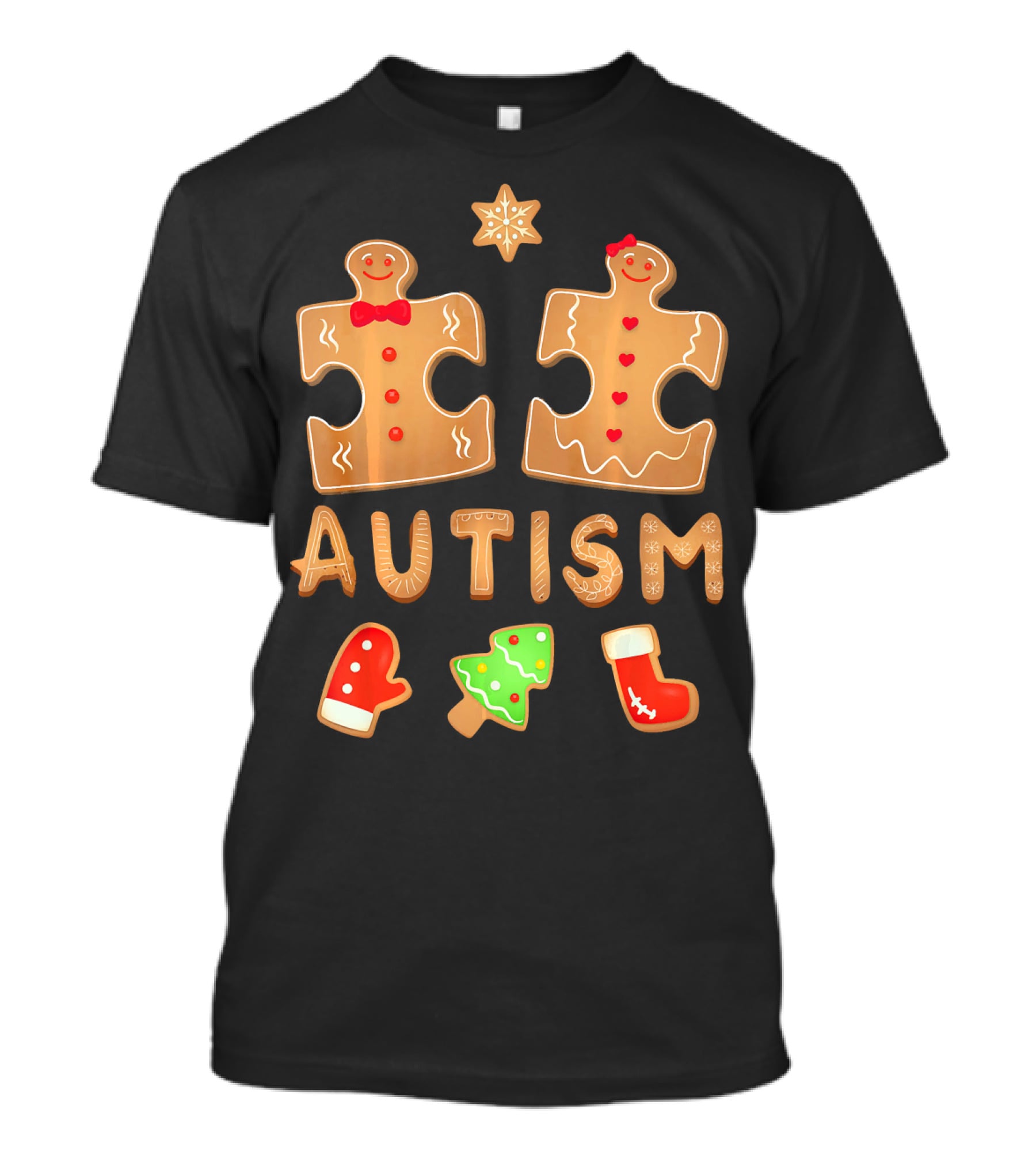 Christmas Autism Gingerbread Puzzle Cookie Awareness T-Shirt
