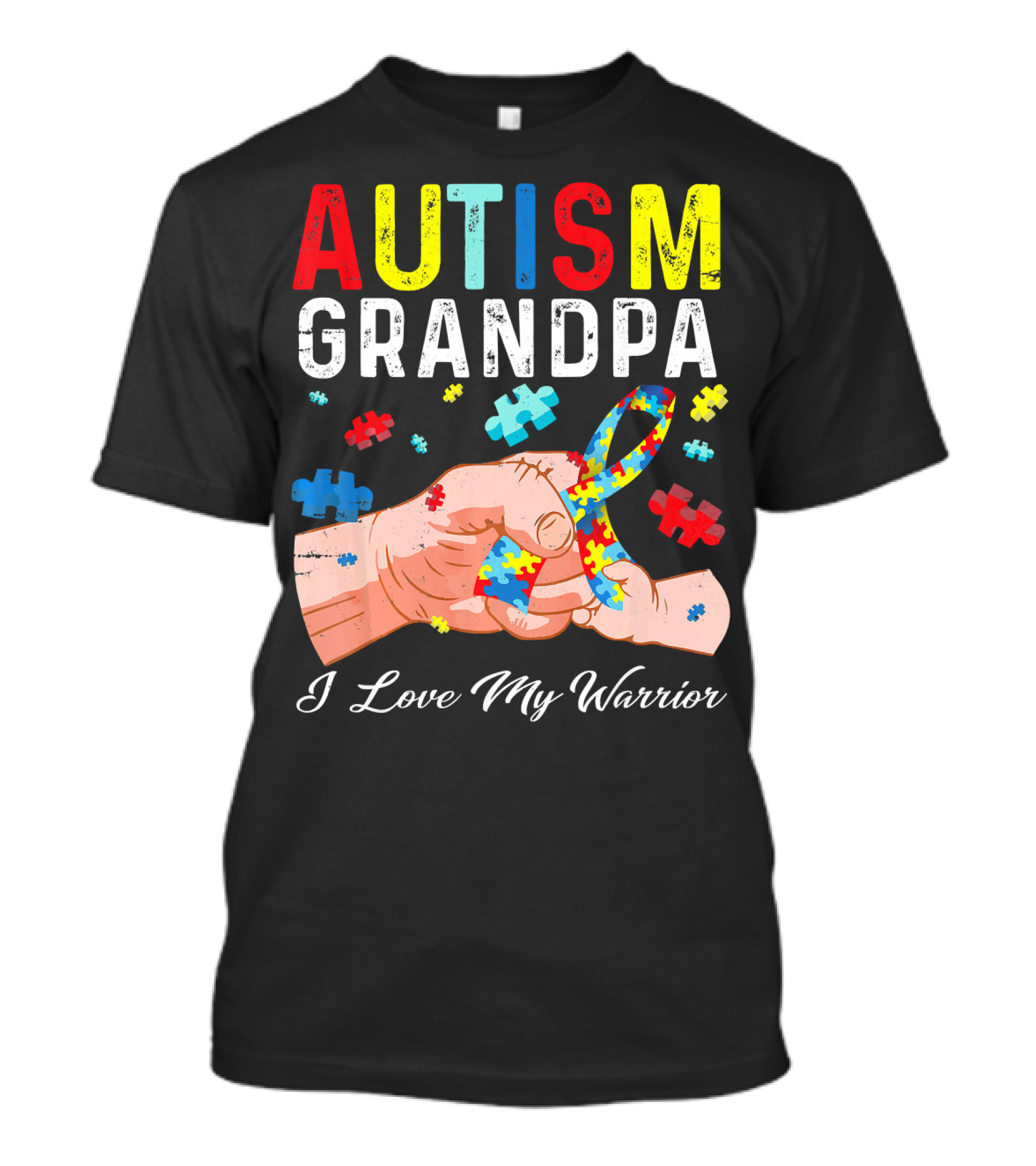 Autism Grandpa I Love My Warrior Puzzle T-Shirt